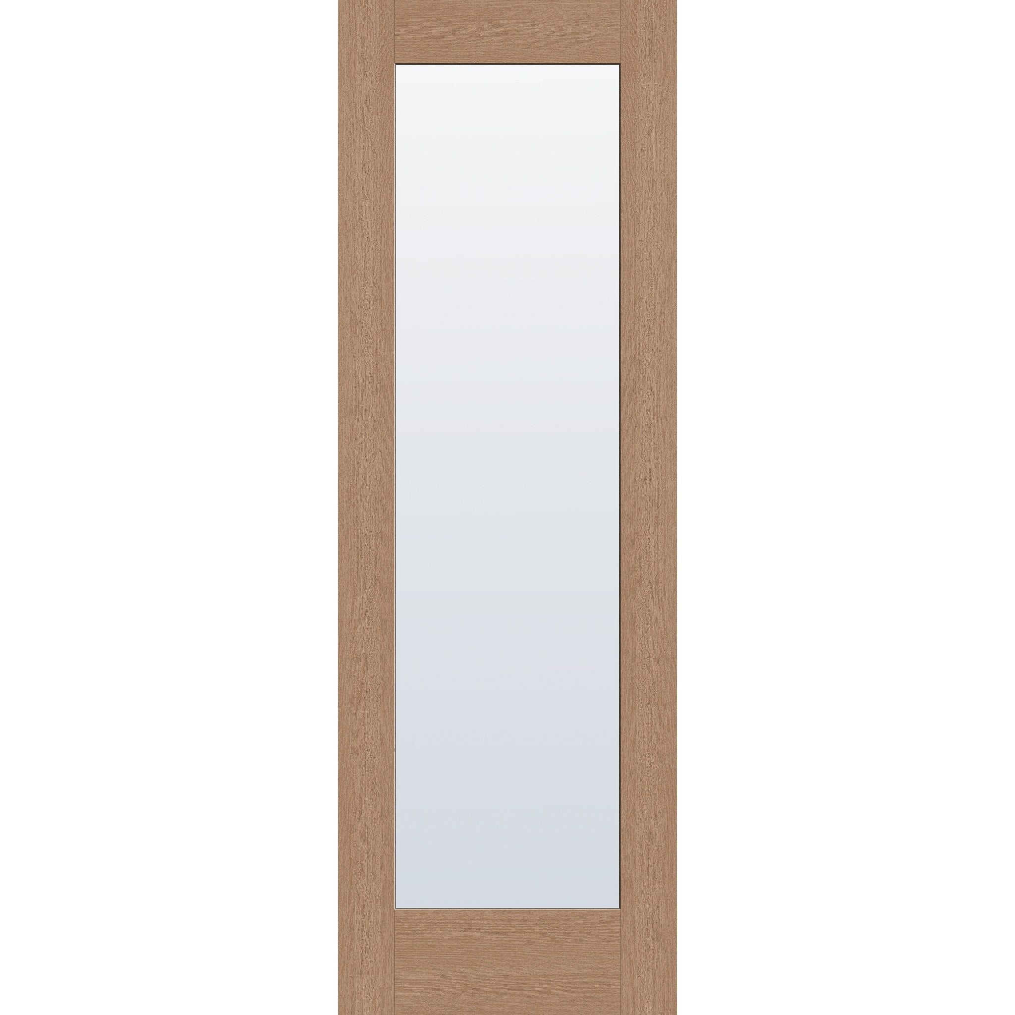 Clear flush glazed fiberglass entry door, full lite, 32" x 96", tan woodgrain finish