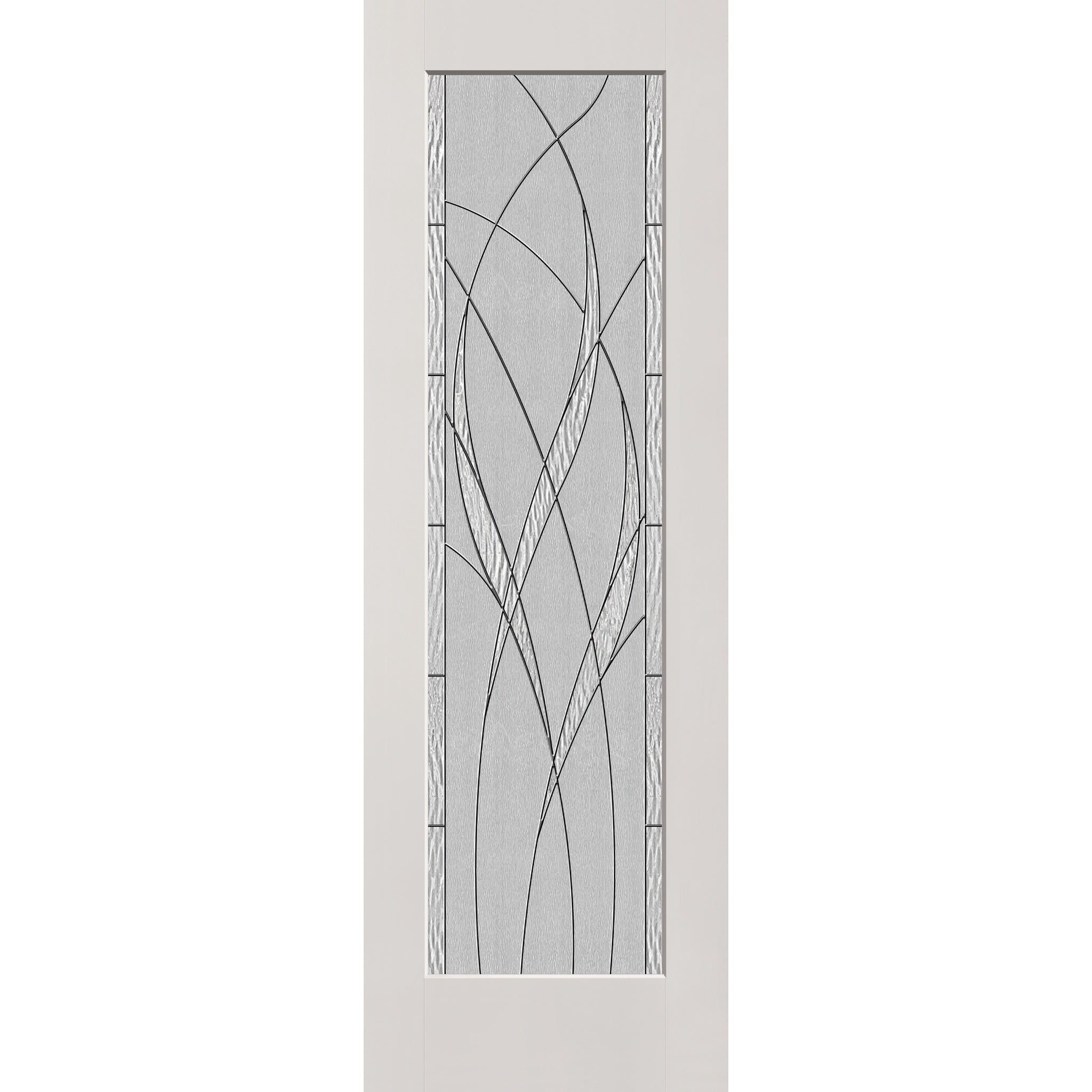 Waterside flush glazed hurricane-rated fiberglass entry door, full lite, 32" x 96", white satin smooth finish, Black Chrome caming