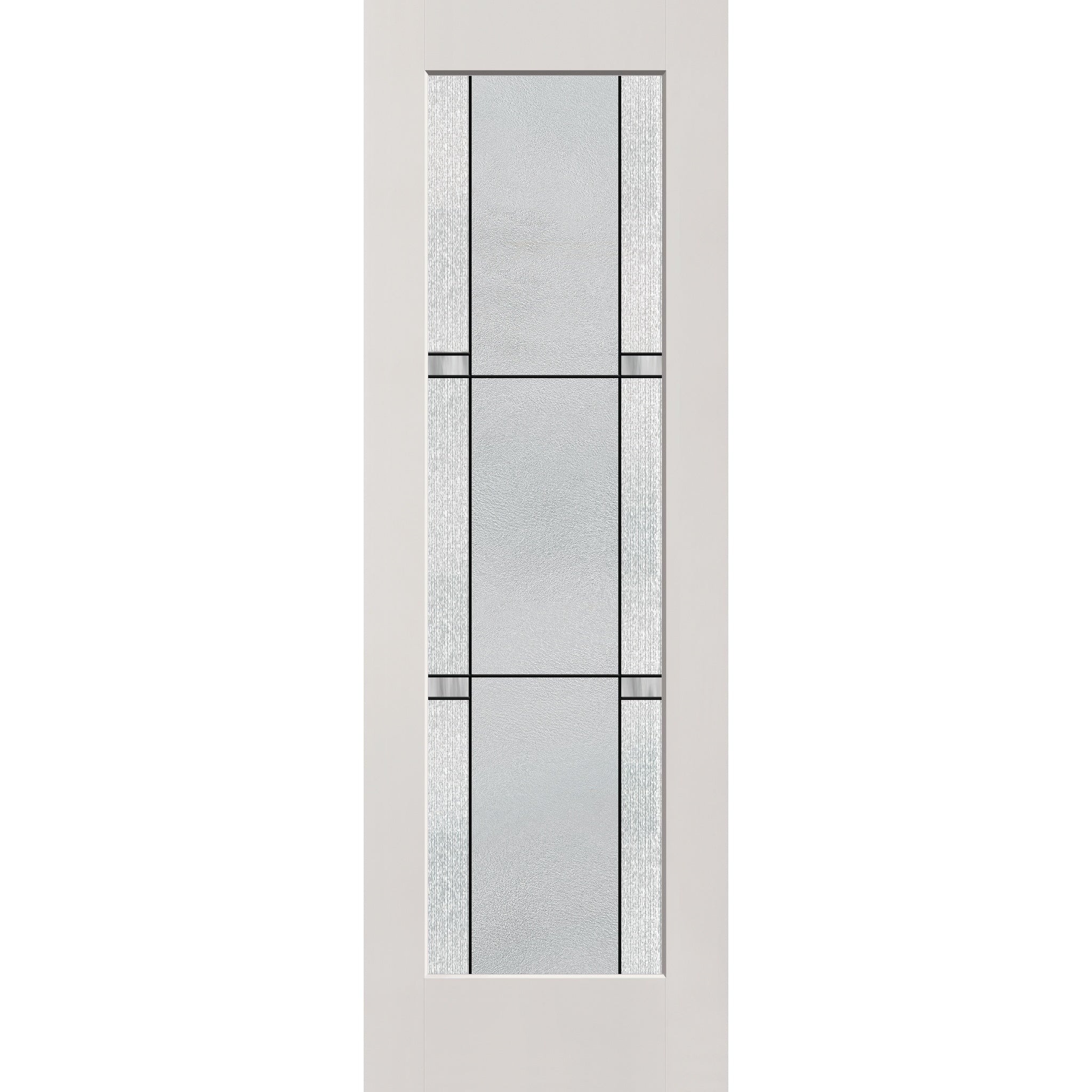 Dexter flush glazed fiberglass entry door, full lite, 32" x 96", white satin smooth finish, Black Aluminum caming