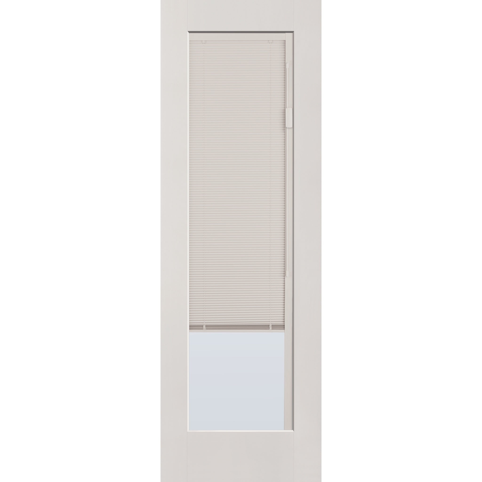 Raise & Lower Blinds flush glazed fiberglass entry door, full lite, 32" x 96", white satin smooth finish, white blinds