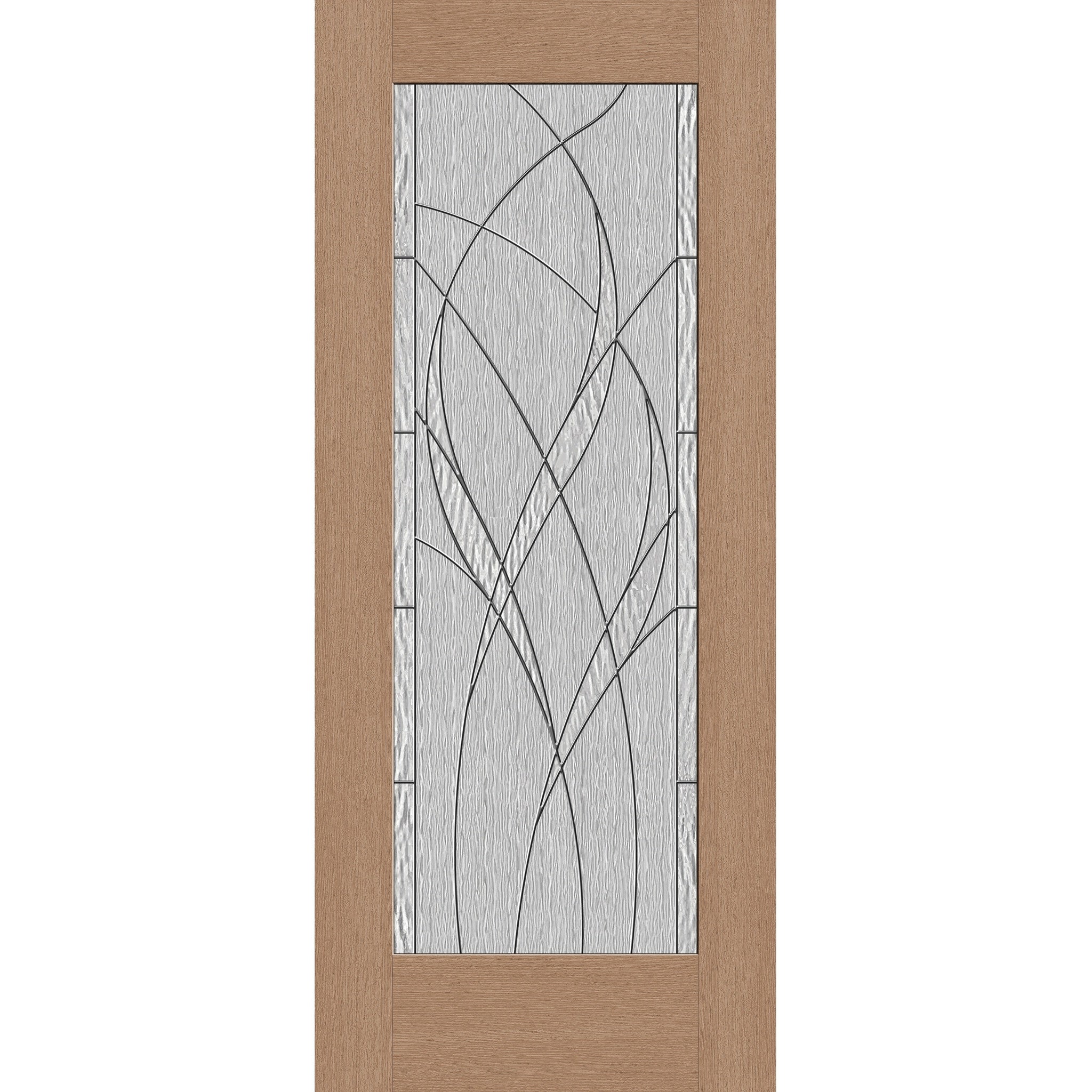 Waterside flush glazed hurricane-rated fiberglass entry door, full lite, 34" x 80", tan woodgrain finish, Black Chrome caming