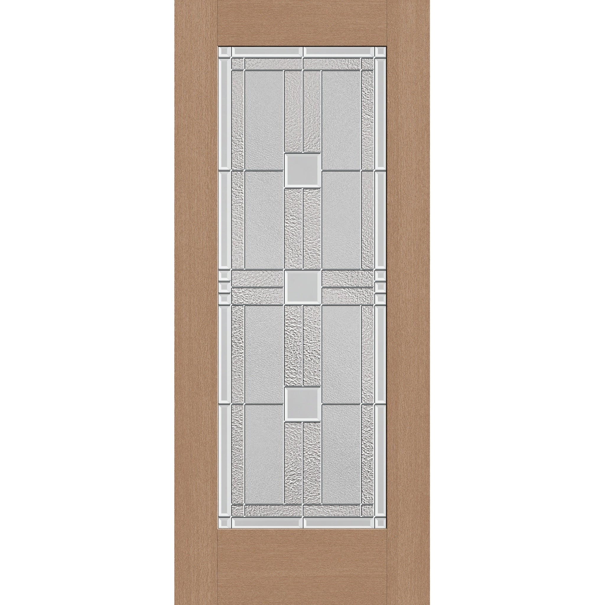 Austin flush glazed fiberglass entry door, full lite, 34" x 80", tan woodgrain finish, Satin Nickel caming