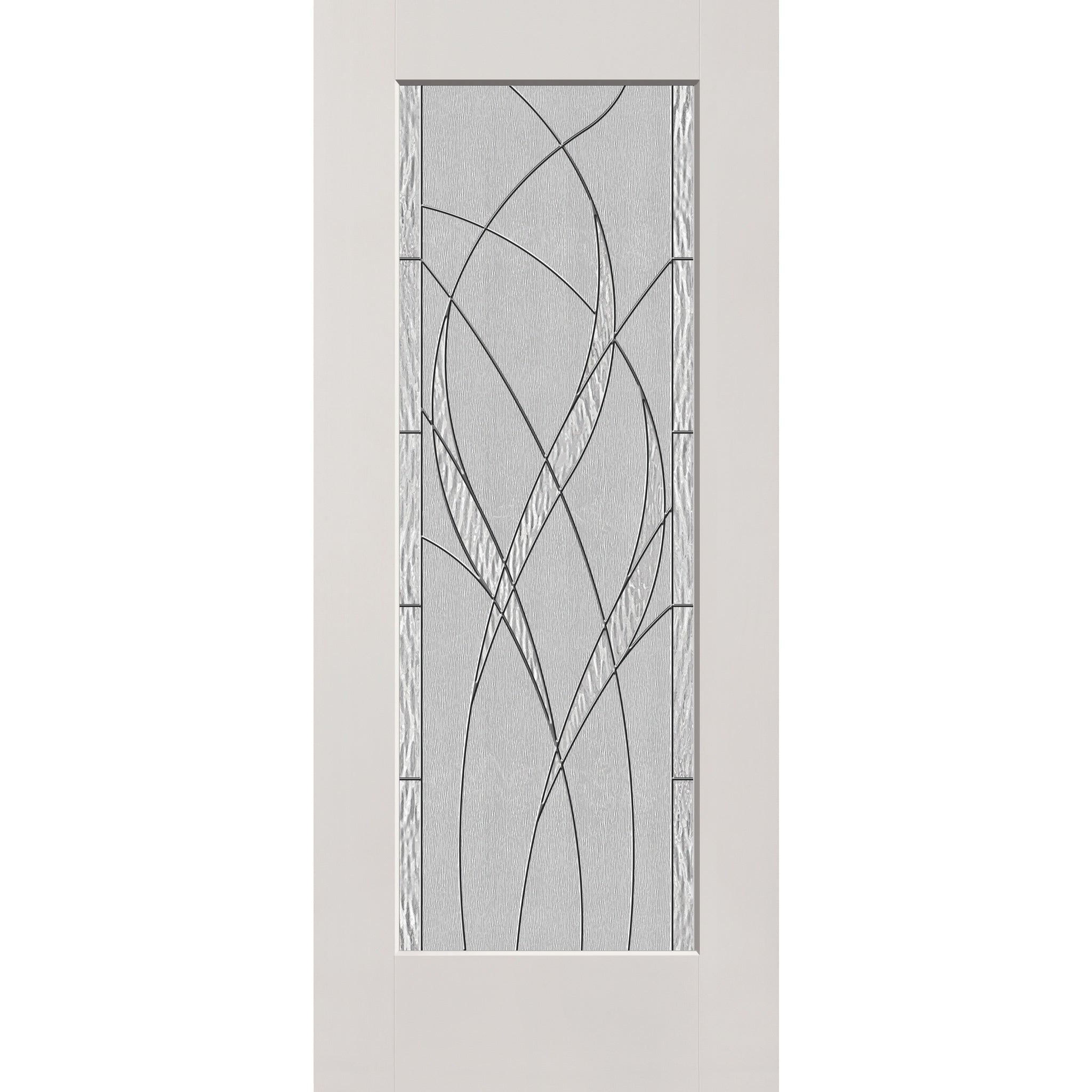 Waterside flush glazed fiberglass entry door, full lite, 34" x 80", white satin smooth finish, Black Chrome caming