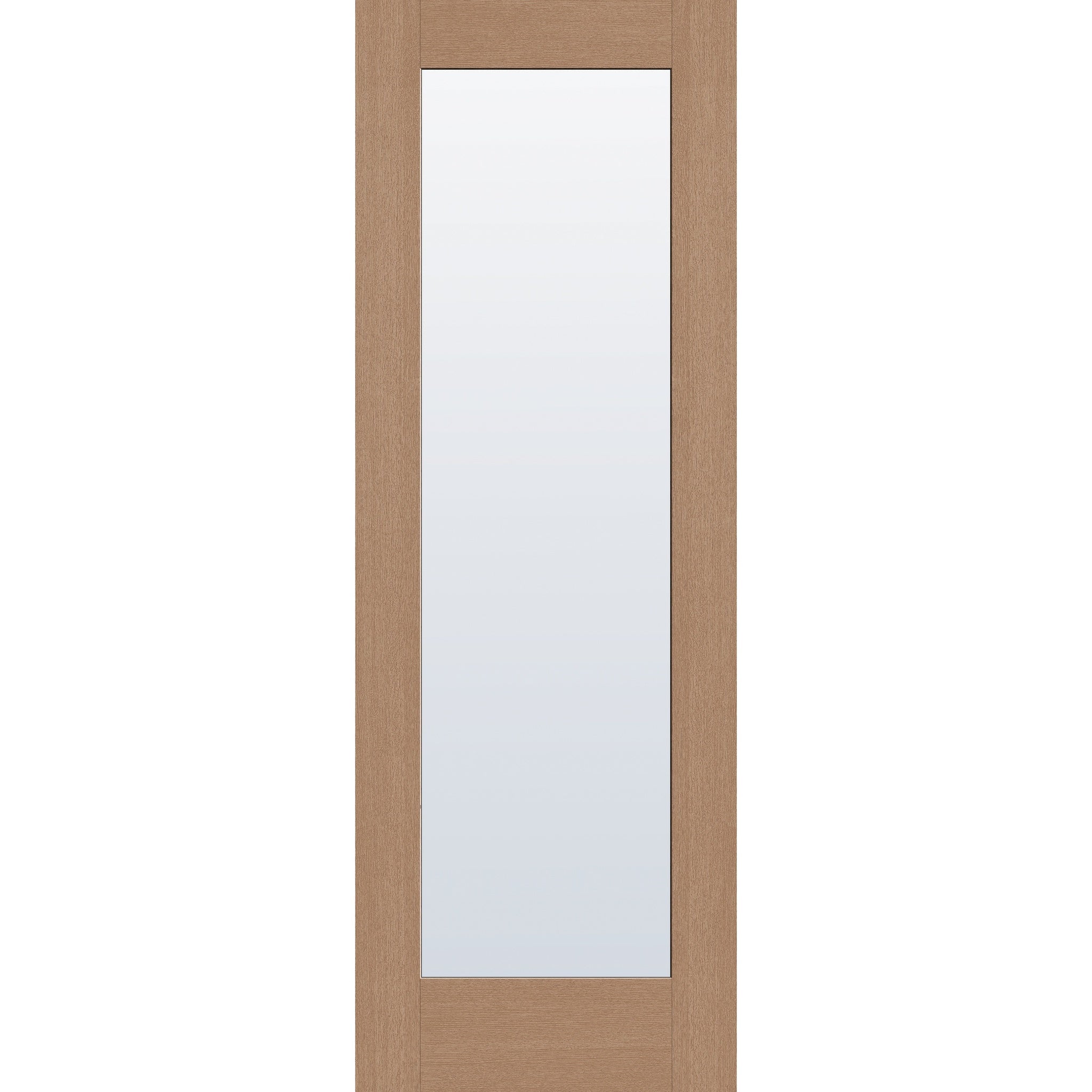 Clear flush glazed fiberglass entry door, full lite, 34" x 96", tan woodgrain finish