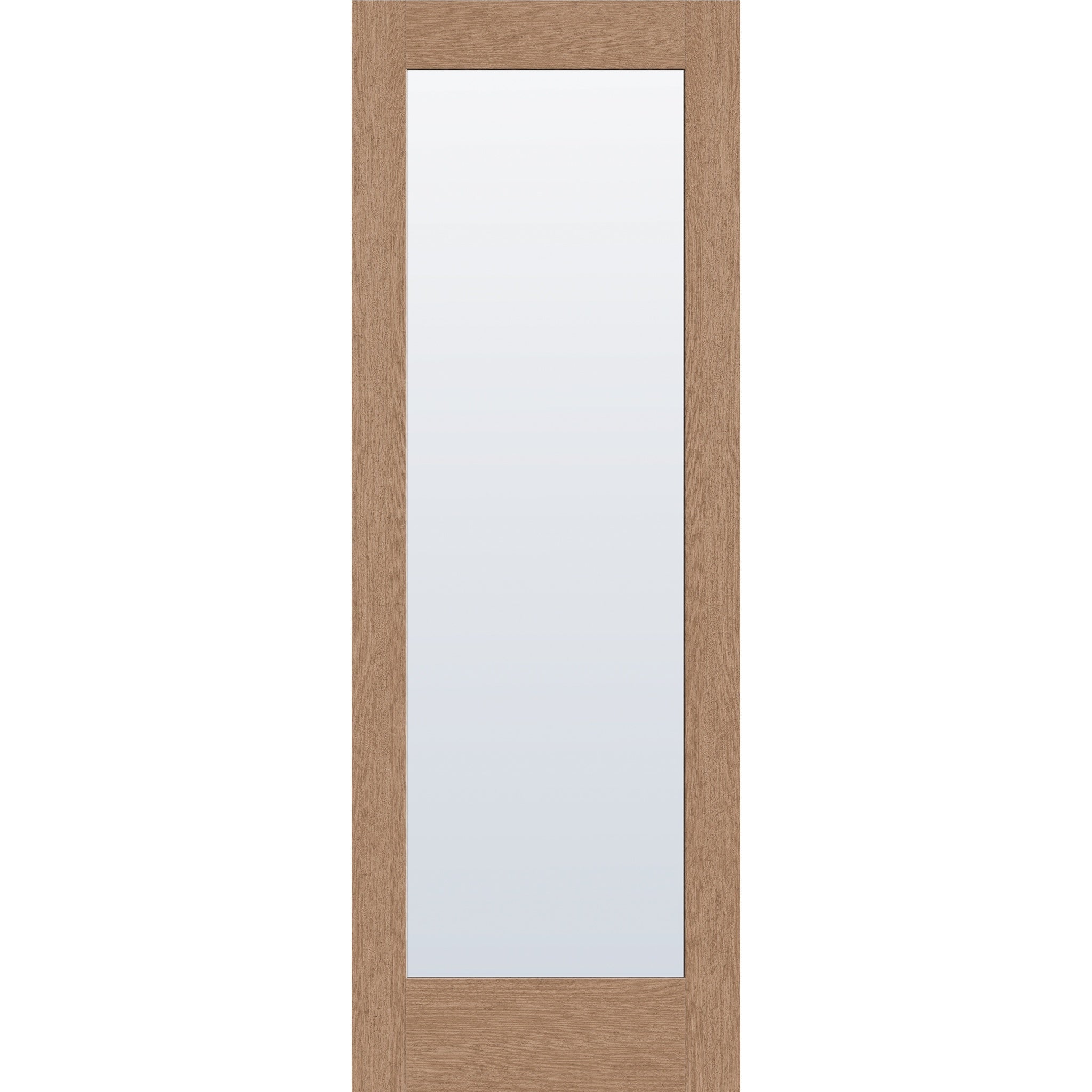 Clear flush glazed fiberglass entry door, full lite, 34" x 96", tan woodgrain finish