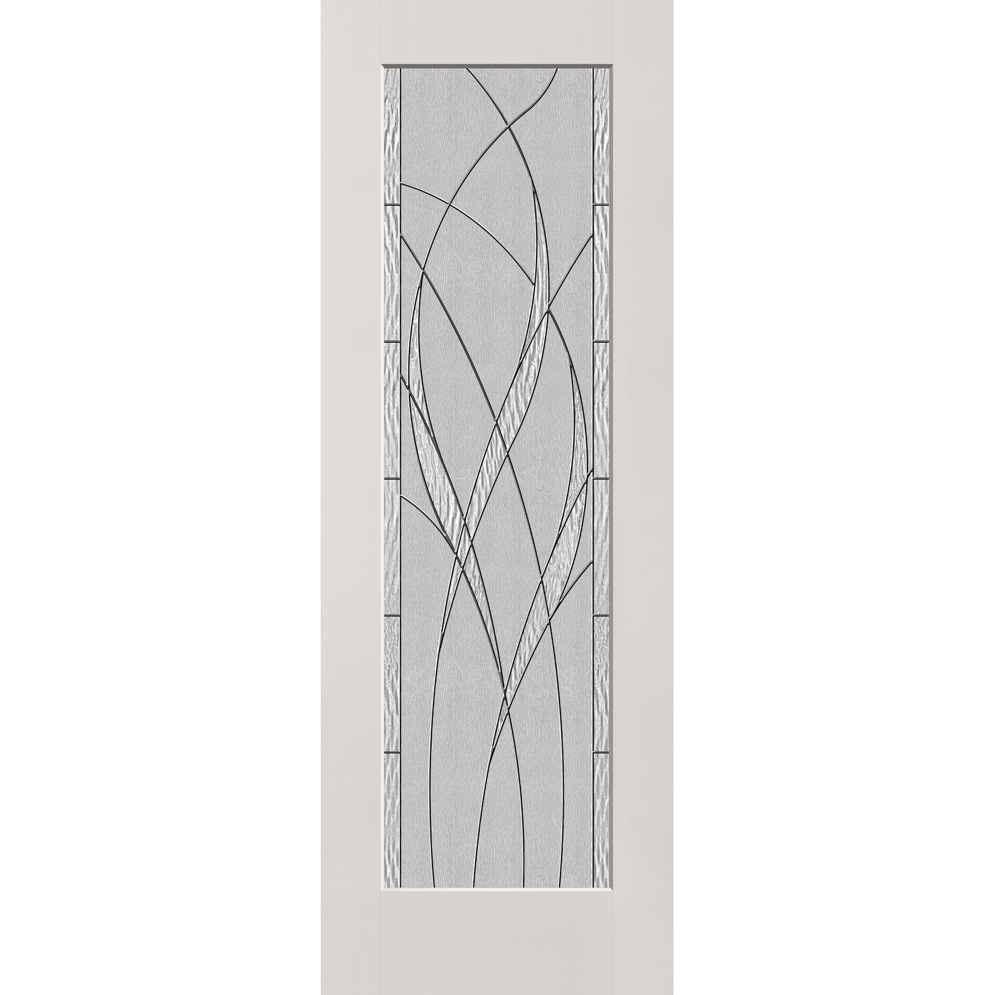 Waterside flush glazed fiberglass entry door, full lite, 34" x 96", white satin smooth finish, Black Chrome caming