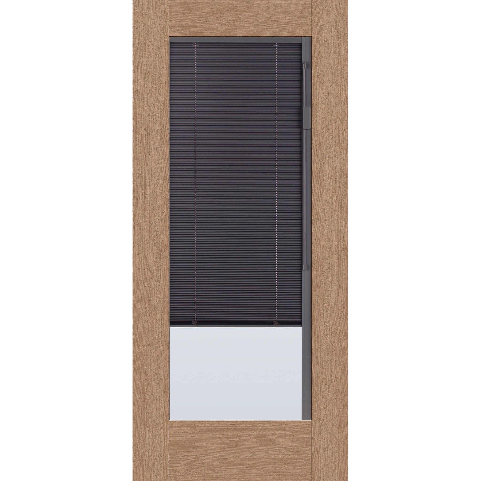 Raise & Lower Blinds flush glazed fiberglass entry door, full lite, 36" x 80", tan woodgrain finish, slate blinds