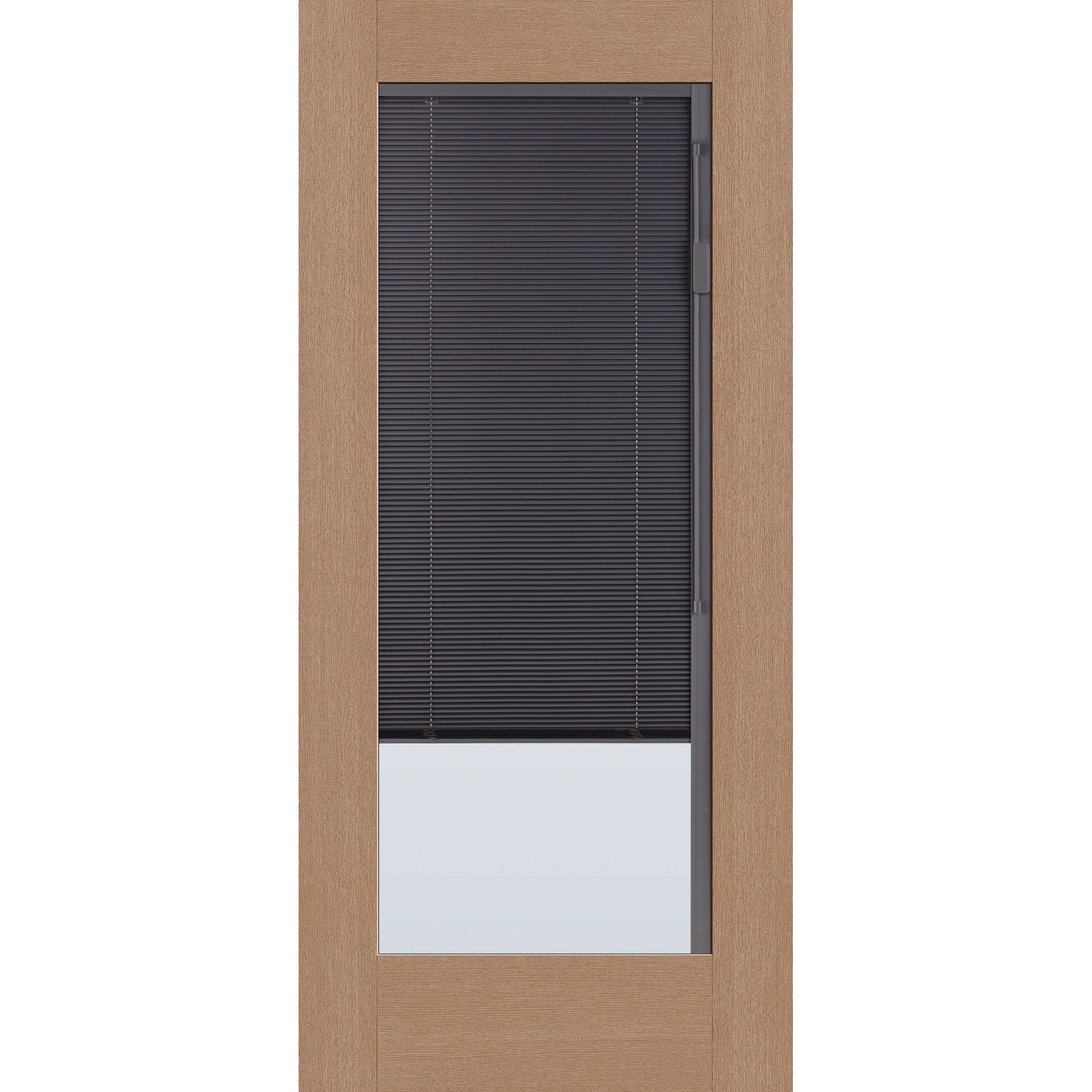 Raise & Lower Blinds flush glazed fiberglass entry door, full lite, 36" x 80", tan woodgrain finish, slate blinds
