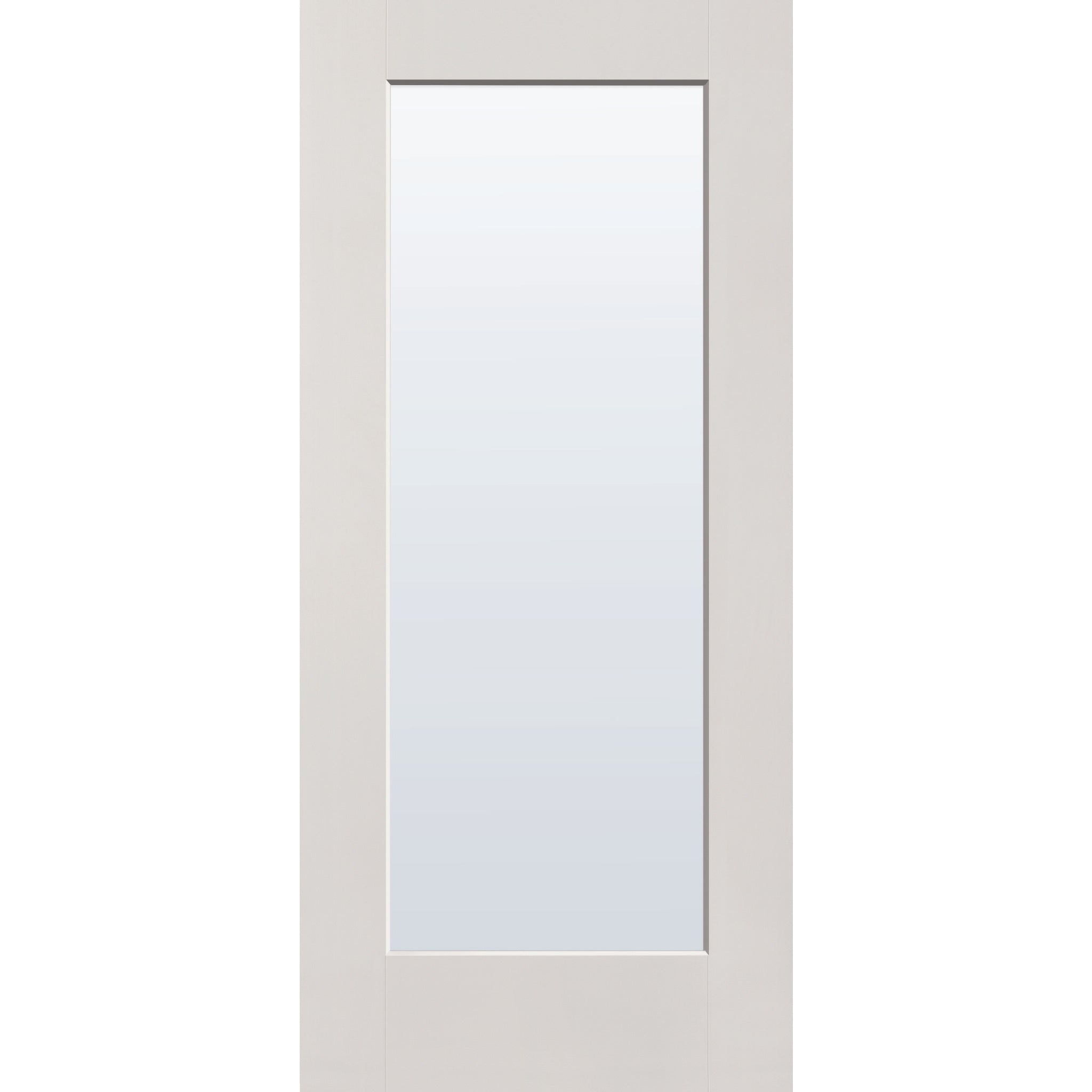 Clear flush glazed fiberglass entry door, full lite, 36" x 80", white satin smooth finish