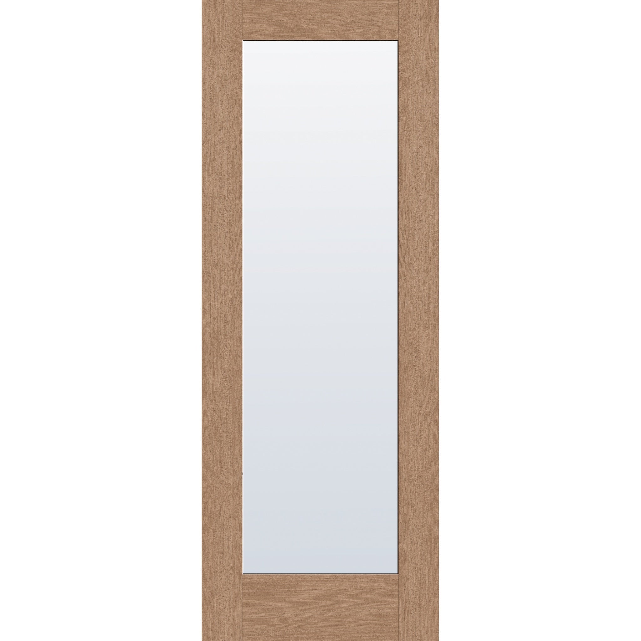 Clear flush glazed fiberglass entry door, full lite, 36" x 96", tan woodgrain finish