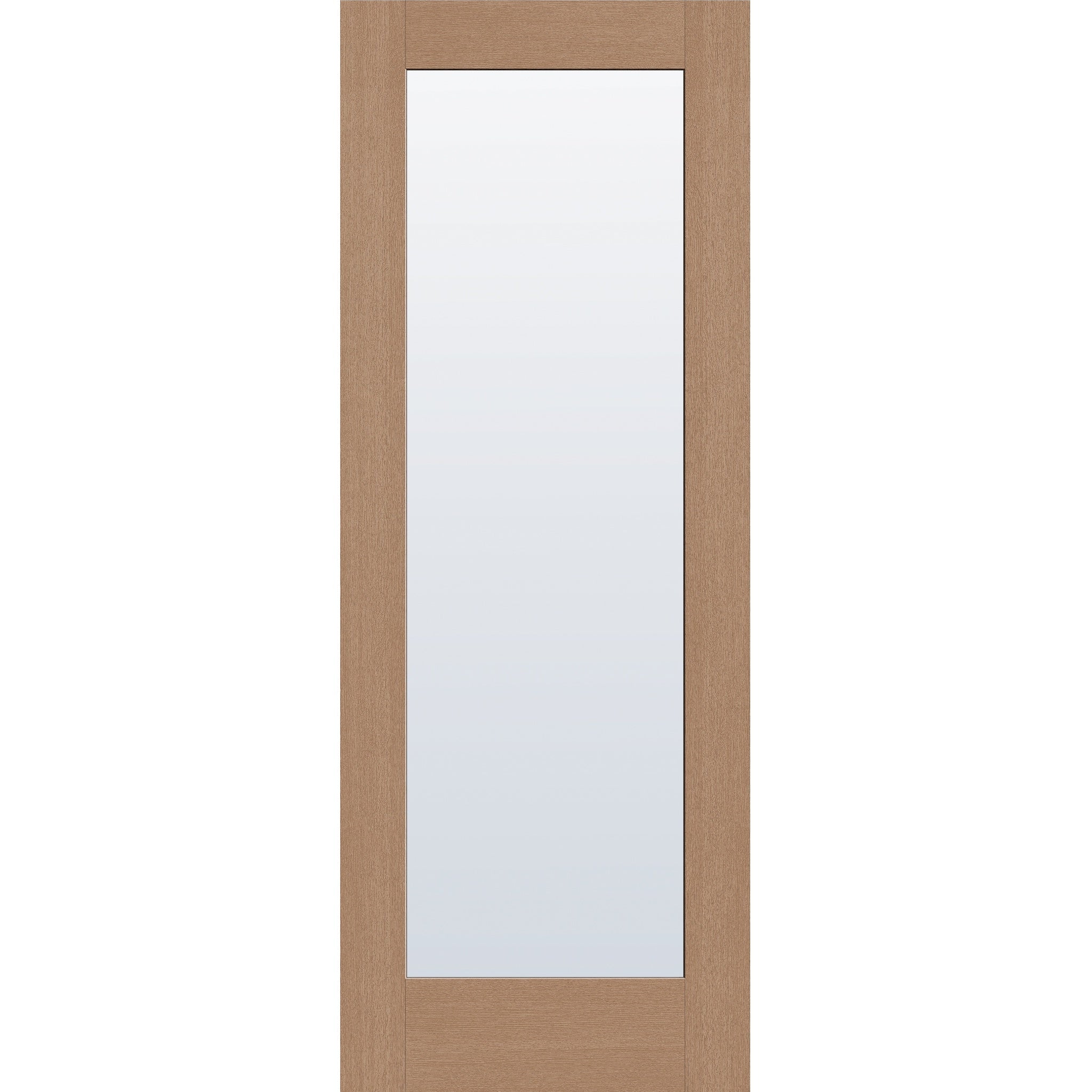 Clear flush glazed fiberglass entry door, full lite, 36" x 96", tan woodgrain finish