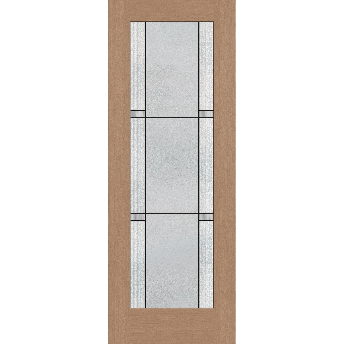 Dexter flush glazed fiberglass entry door, full lite, 36" x 96", tan woodgrain finish, Black Aluminum caming