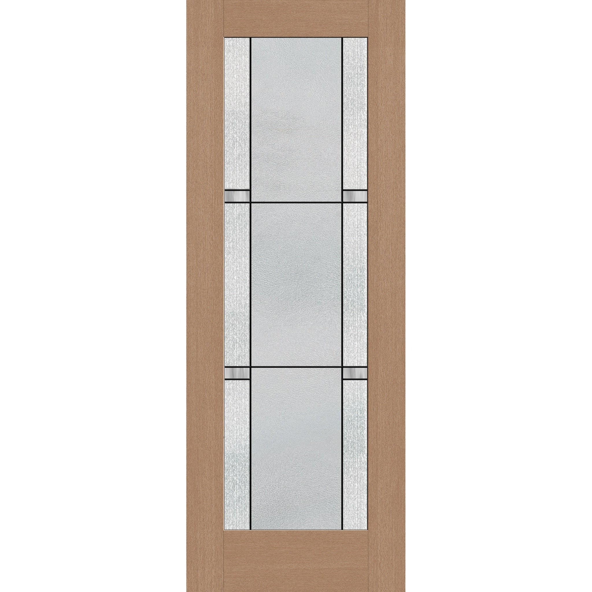 Dexter flush glazed fiberglass entry door, full lite, 36" x 96", tan woodgrain finish, Black Aluminum caming