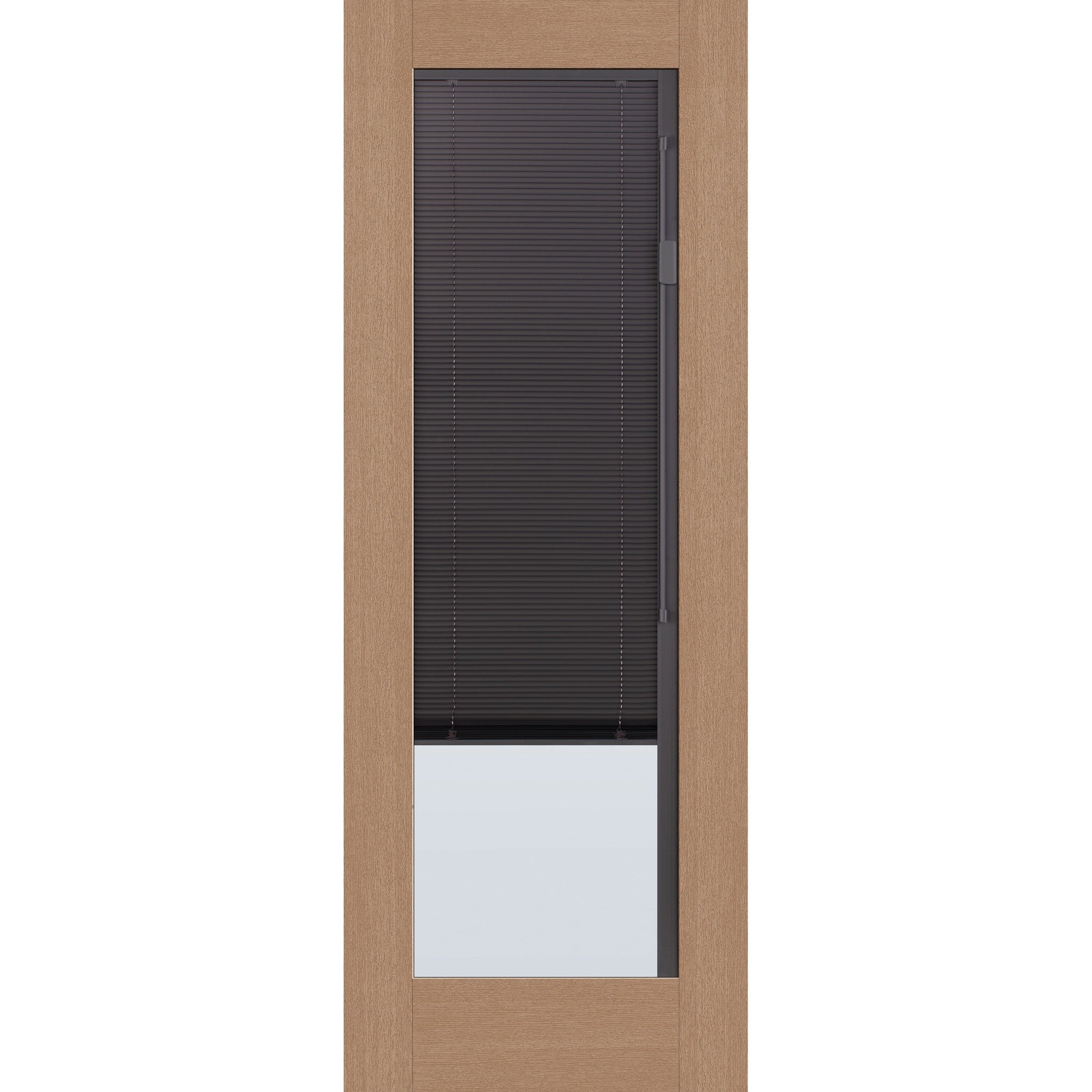 Raise & Lower Blinds flush glazed fiberglass entry door, full lite, 36" x 96", tan woodgrain finish, slate blinds