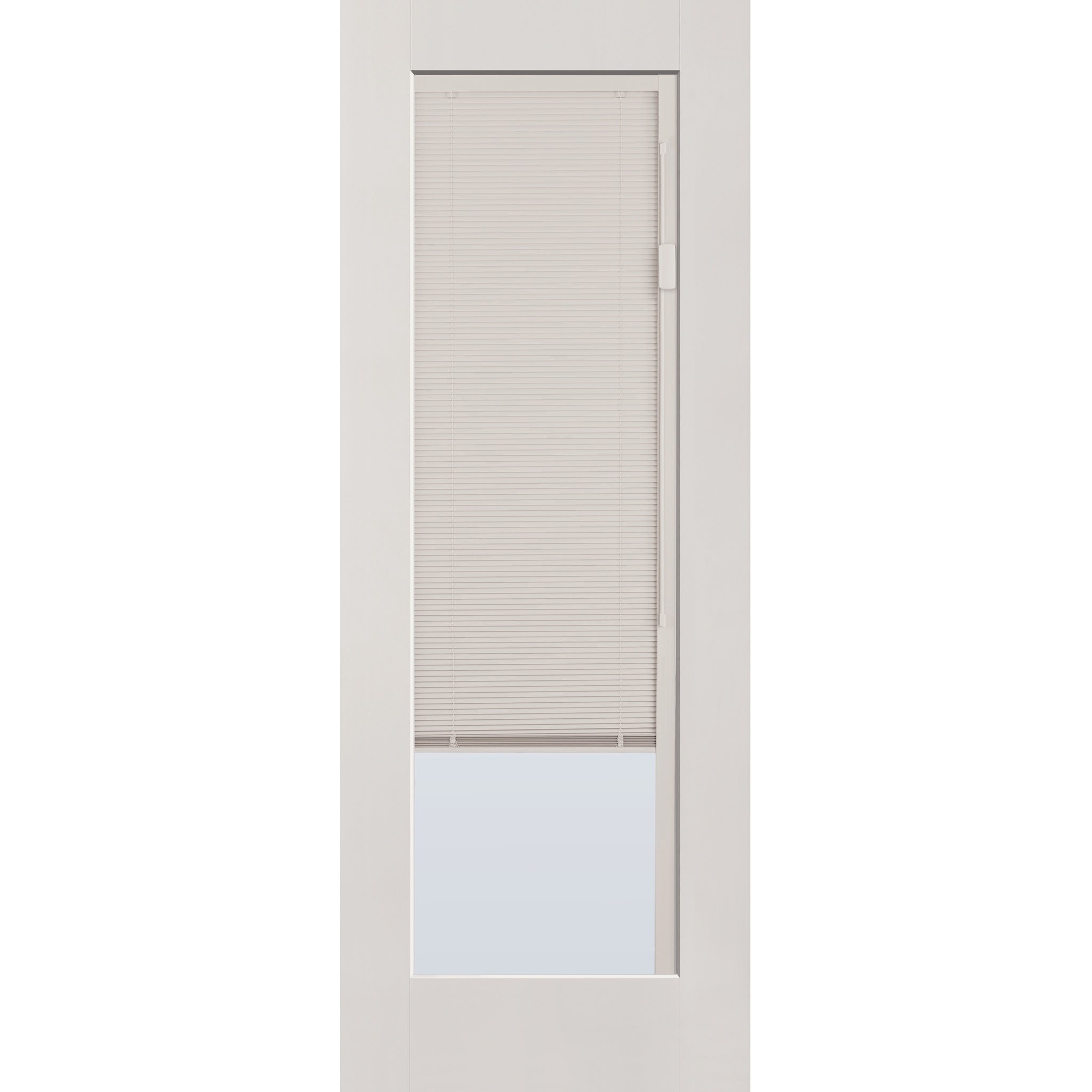 Raise & Lower Blinds flush glazed fiberglass entry door, full lite, 36" x 96", white satin smooth finish, white blinds