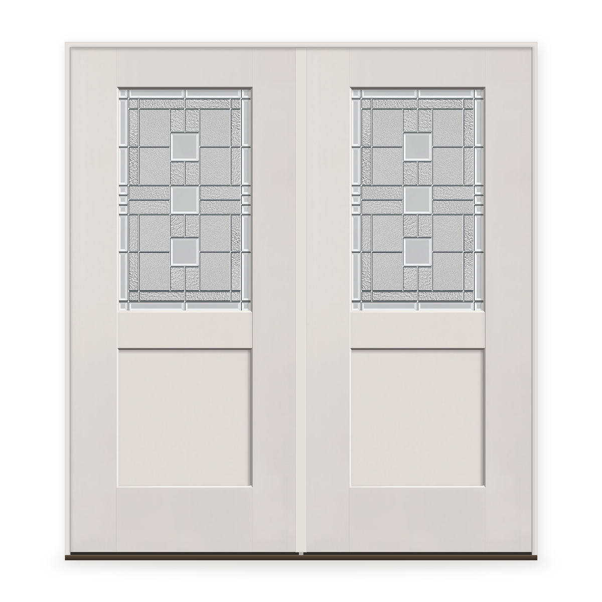 Double Austin Flush Glazed Fiberglass Entry Door System - Half Lite Shaker, White Satin Smooth