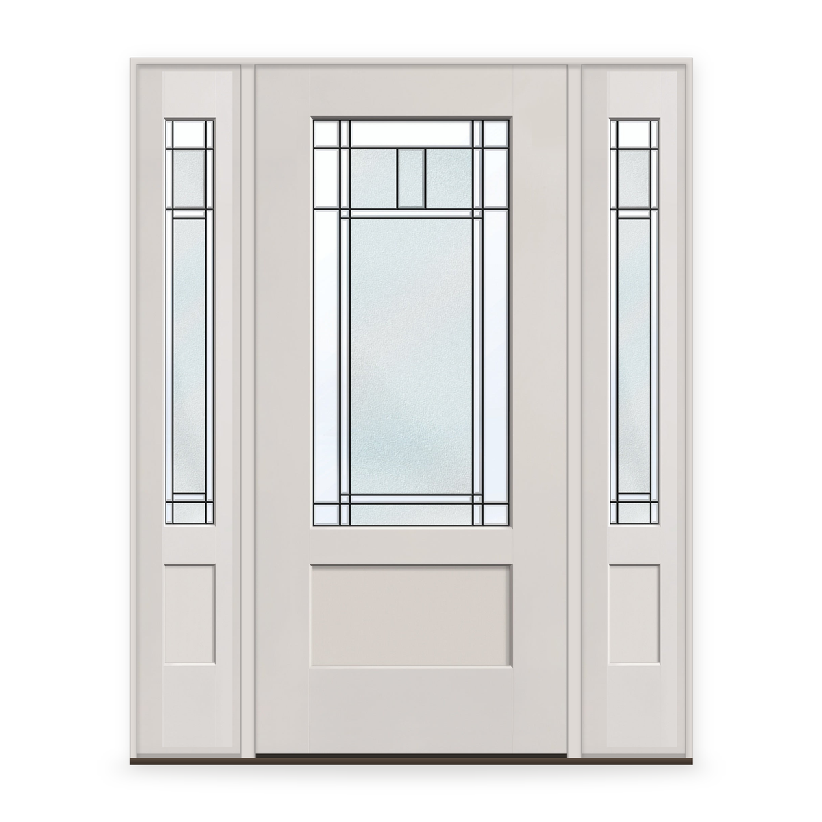 Berkley Flush Glazed Fiberglass Entry Door System with Two Sidelites - 3/4 Lite Shaker, White Satin Smooth