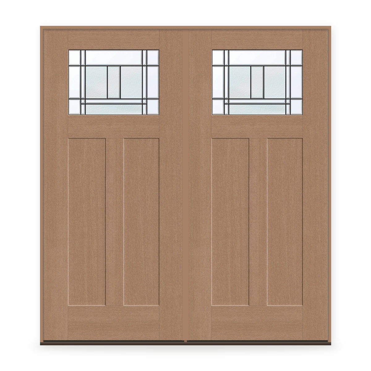 Double Berkley Flush Glazed Fiberglass Entry Door System - Craftsman 2 Panel, Tan Woodgrain