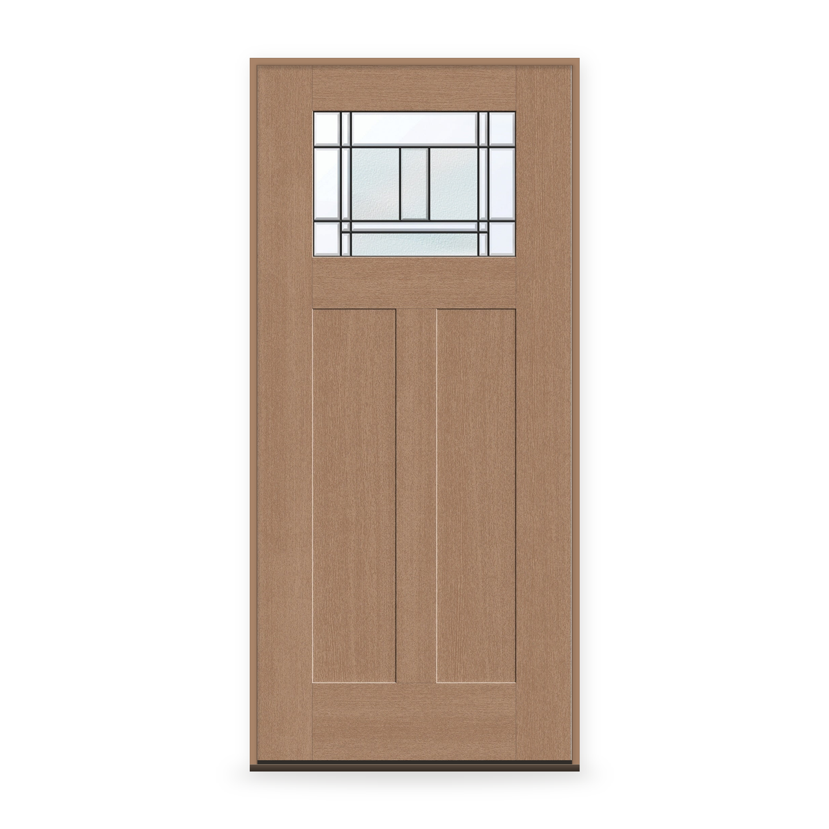 Prehung Berkley Flush Glazed Fiberglass Entry Door System - Craftsman 2 Panel, Tan Woodgrain