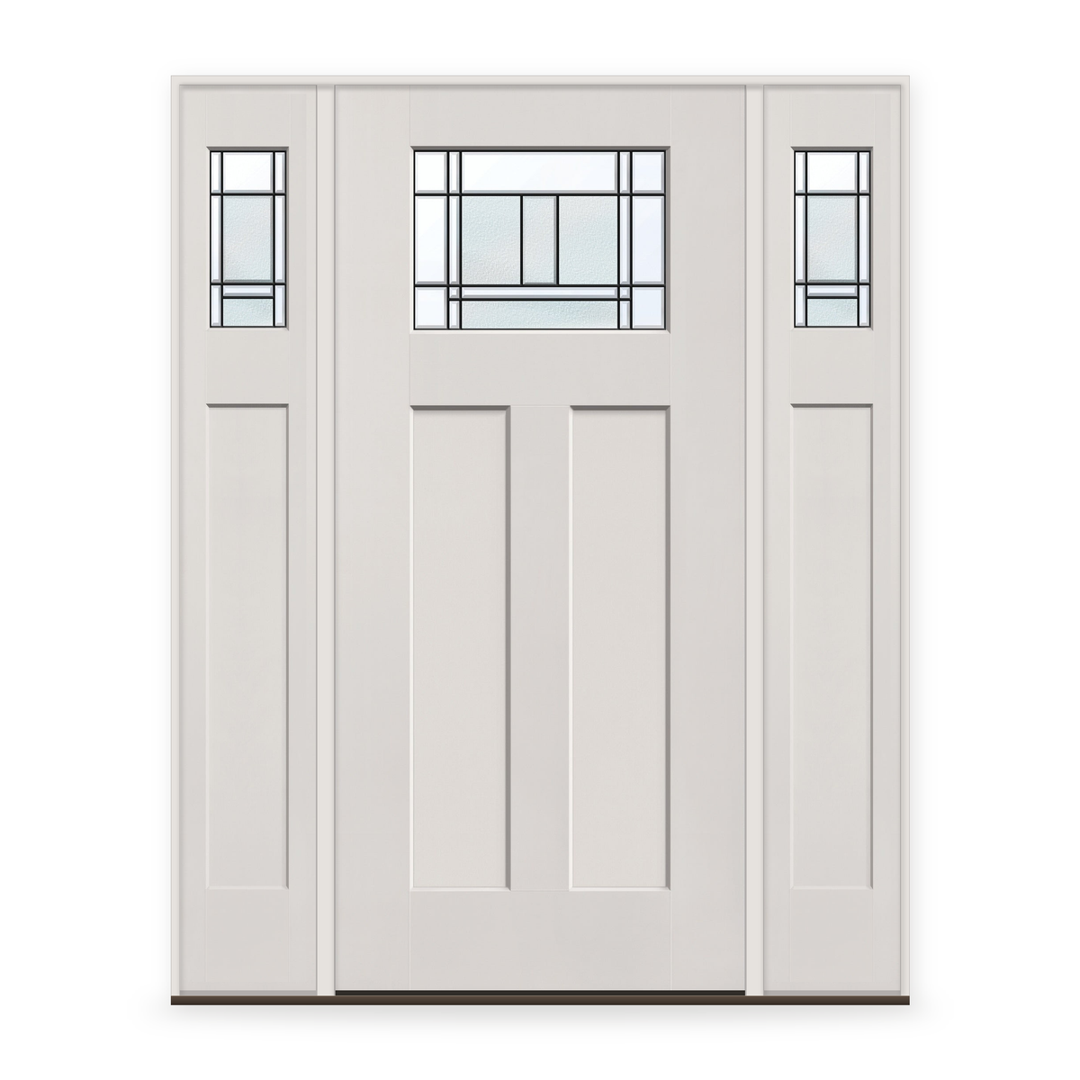 Berkley Flush Glazed Fiberglass Entry Door System with Two Sidelites - Craftsman 2 Panel, White Satin Smooth