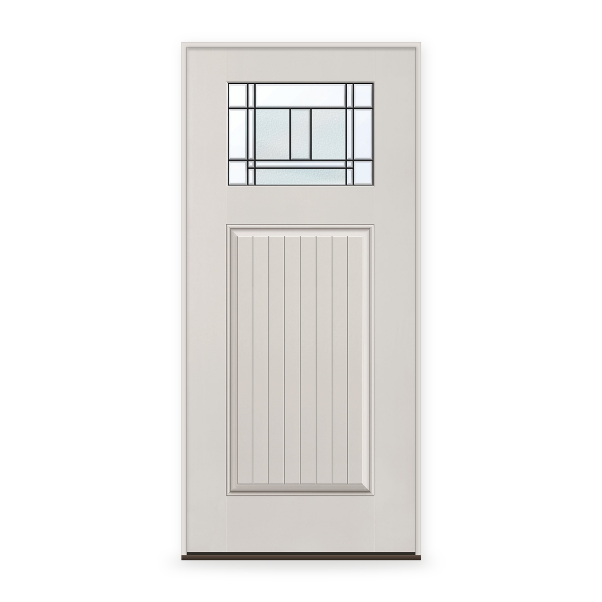 Prehung Berkley Flush Glazed Fiberglass Entry Door System - Craftsman Plank, White Satin Smooth