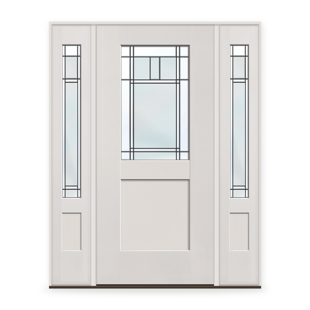 Berkley Flush Glazed Fiberglass Entry Door System with Two Sidelites - Half Lite Shaker, White Satin Smooth