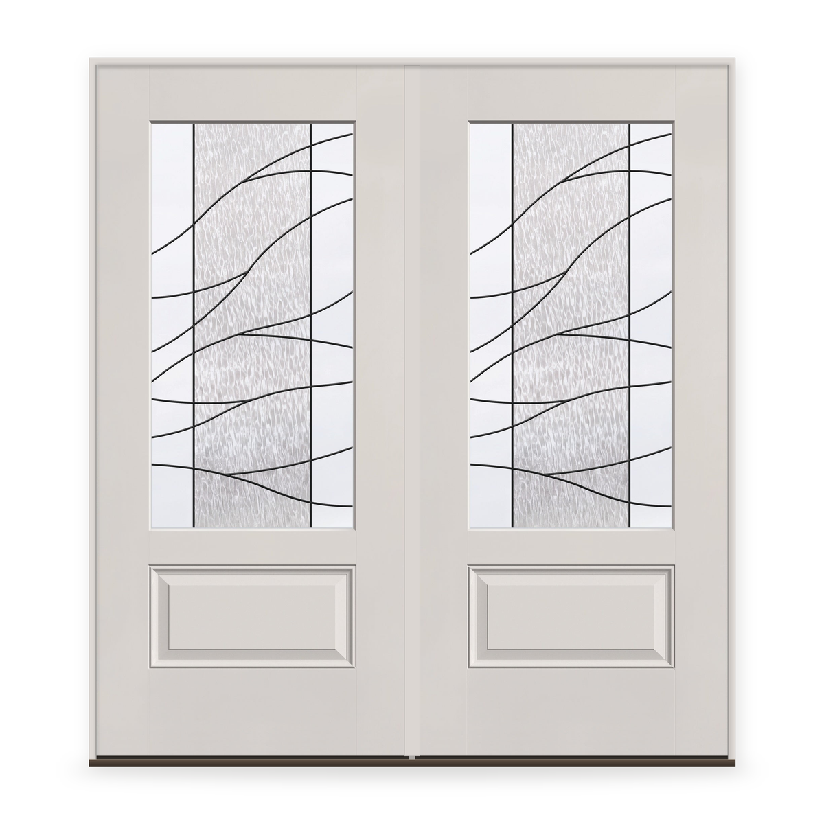 Double Briselle Flush Glazed Fiberglass Entry Door System - 3/4 Lite, White Satin Smooth