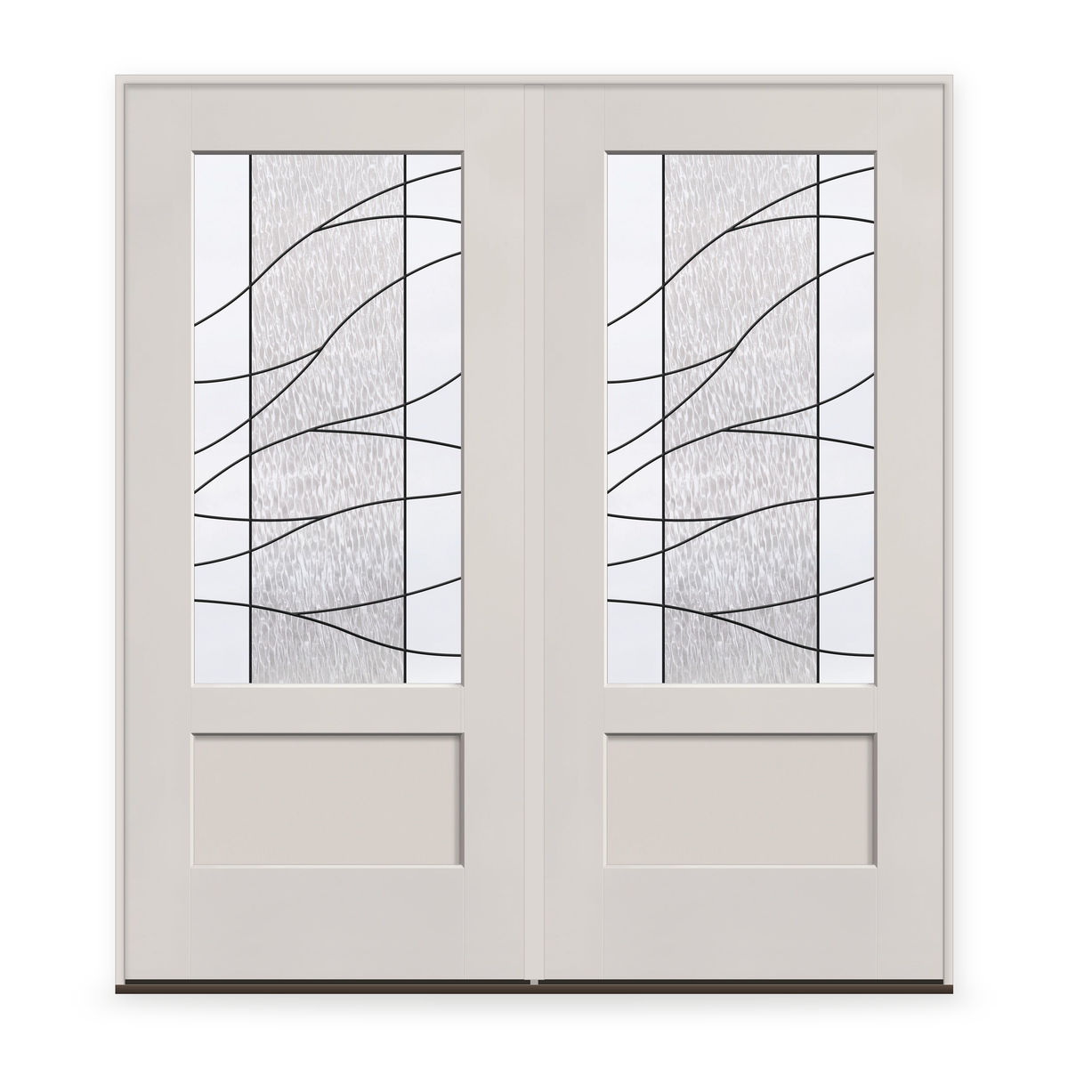 Double Briselle Flush Glazed Fiberglass Entry Door System - 3/4 Lite Shaker, White Satin Smooth
