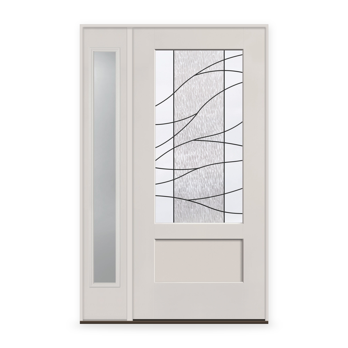 Briselle Flush Glazed Fiberglass Entry Door System with Sidelite - 3/4 Lite Shaker, White Satin Smooth