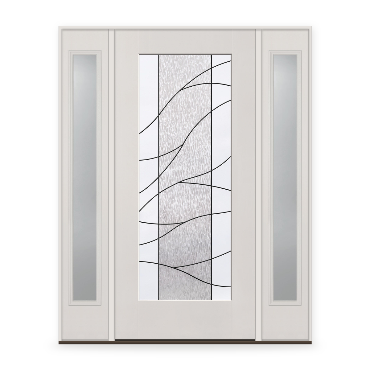 Briselle Flush Glazed Fiberglass Entry Door System with Two Sidelites - Full Lite, White Satin Smooth