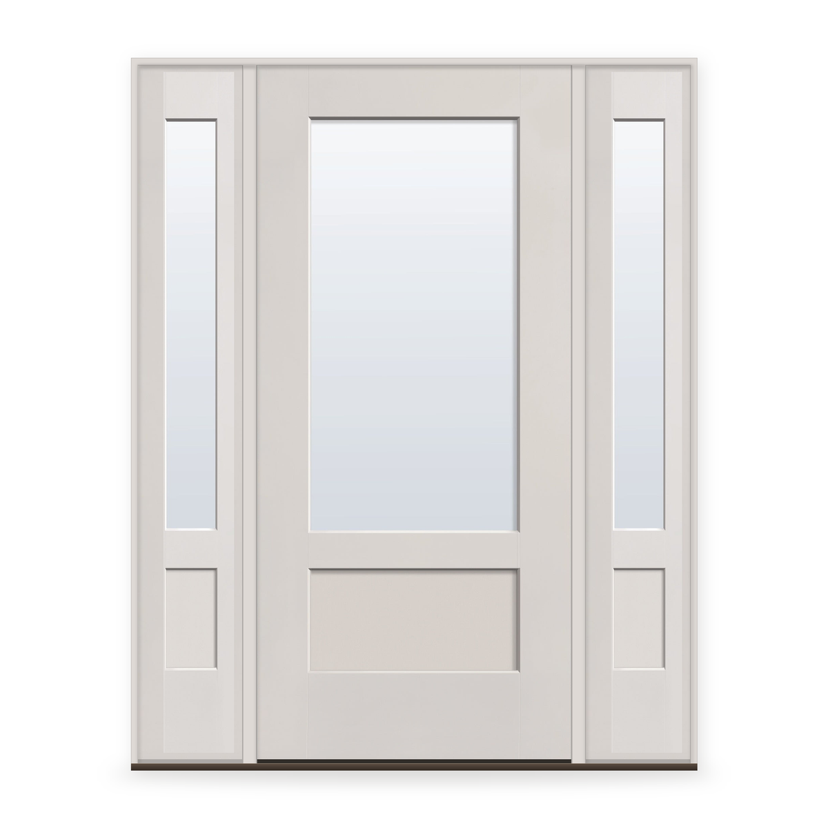 Clear Flush Glazed Fiberglass Entry Door System with Two Sidelites - 3/4 Lite Shaker, White Satin Smooth,