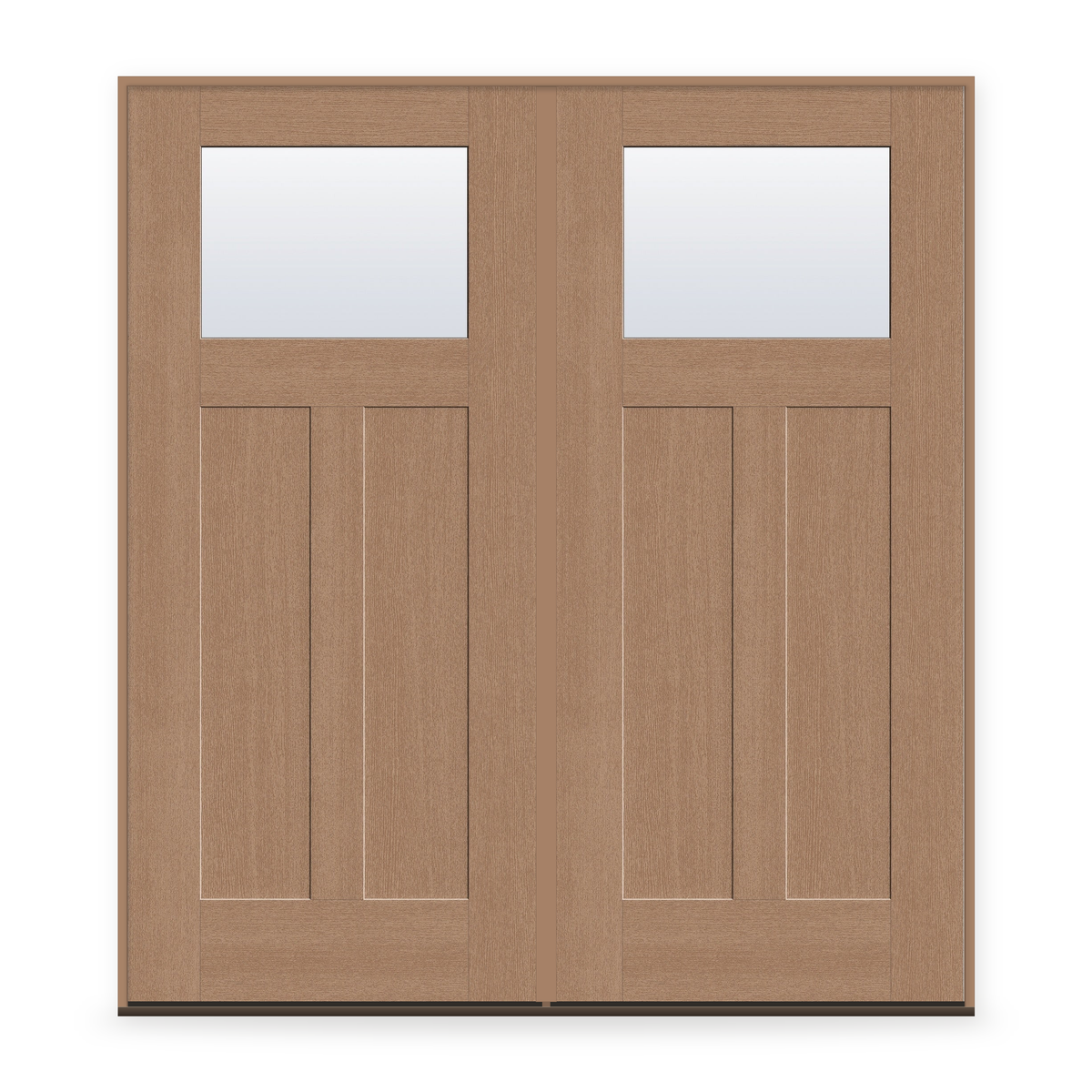 Double Clear Flush Glazed Fiberglass Entry Door System - Craftsman 2 Panel, Tan Woodgrain