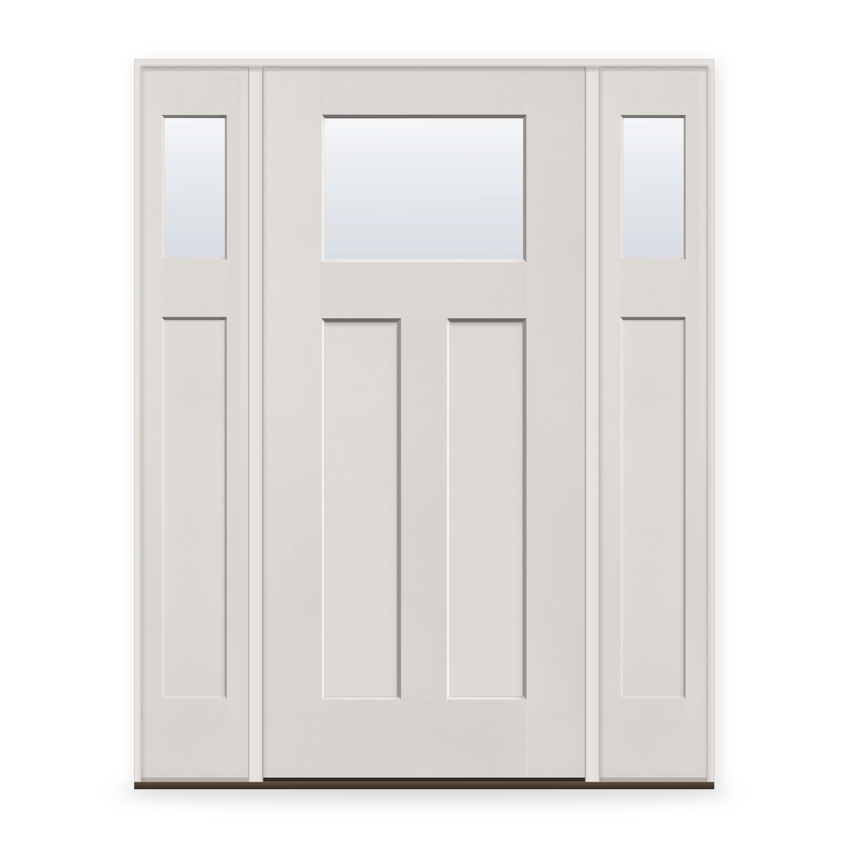 Clear Flush Glazed Fiberglass Entry Door System with Two Sidelites - Craftsman 2 Panel, White Satin Smooth