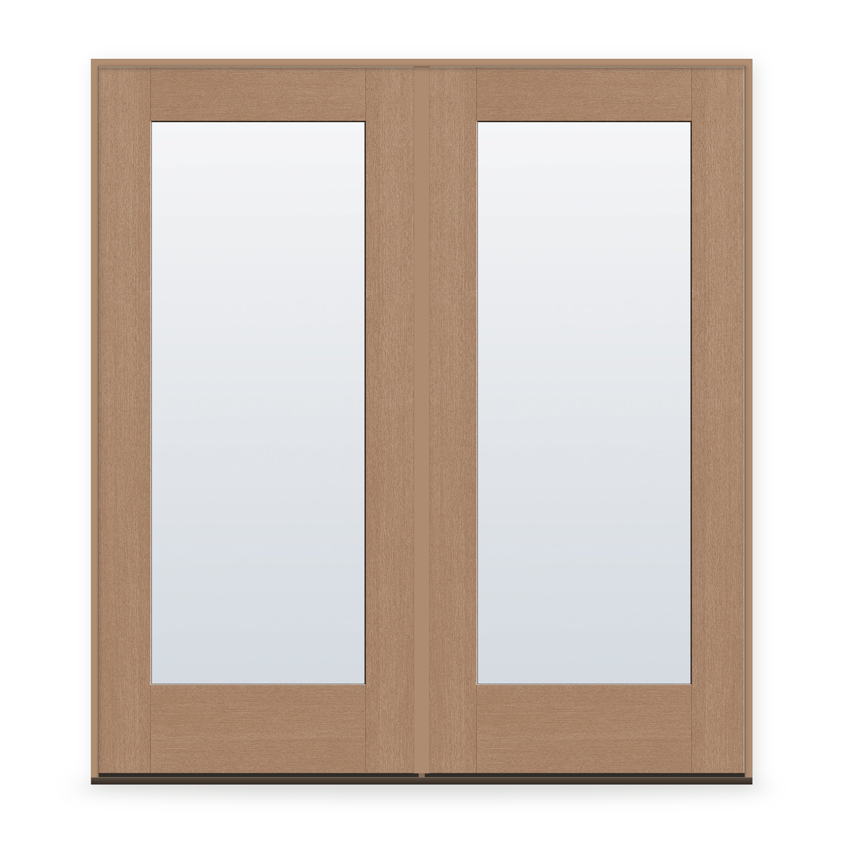 Double Clear Flush Glazed Fiberglass Entry Door System - Full Lite, Tan Woodgrain,