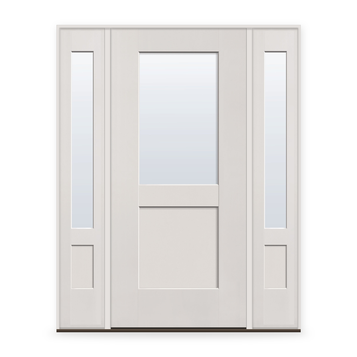 Clear Flush Glazed Fiberglass Entry Door System with Two Sidelites - Half Lite Shaker, White Satin Smooth