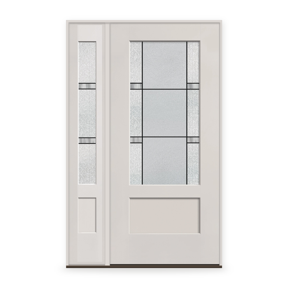 Dexter Flush Glazed Fiberglass Entry Door System with Sidelite - 3/4 Lite Shaker, White Satin Smooth