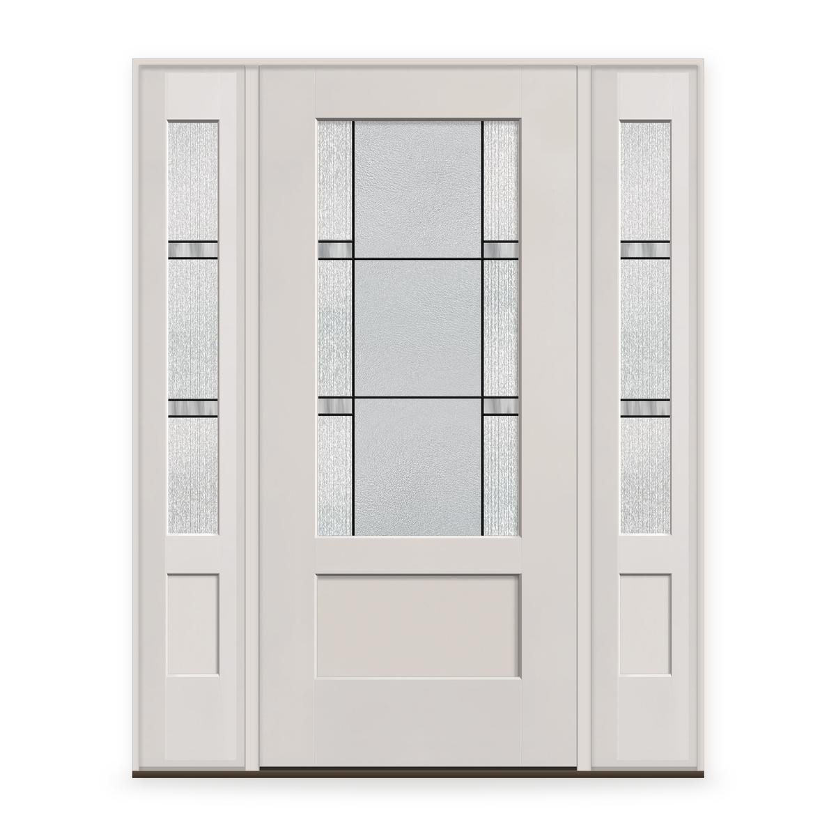 Dexter Flush Glazed Fiberglass Entry Door System with Two Sidelites - 3/4 Lite Shaker, White Satin Smooth