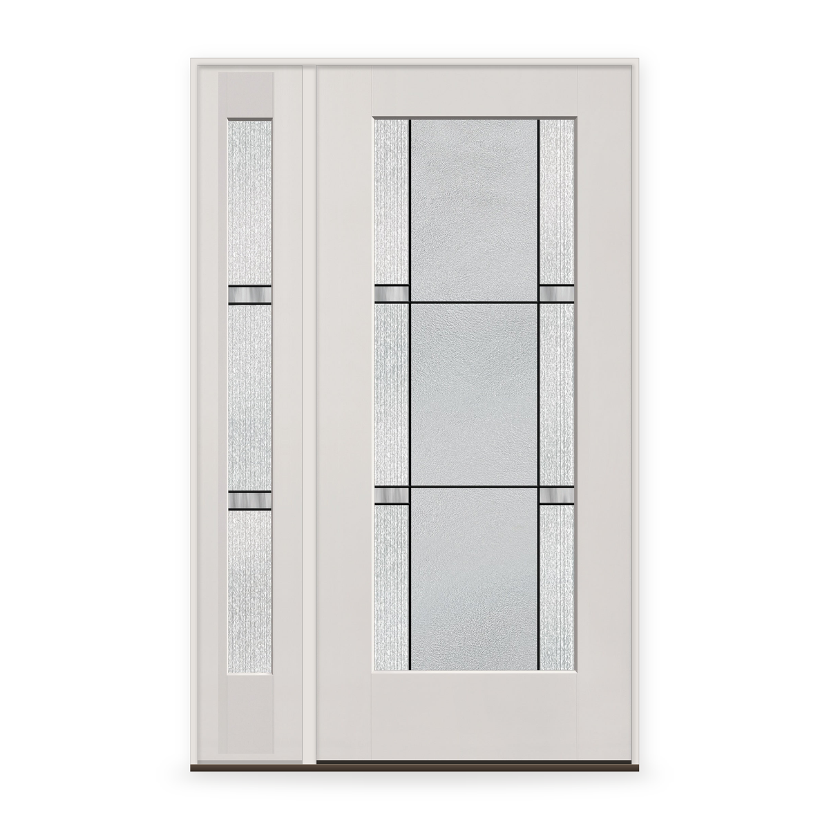 Dexter Flush Glazed Fiberglass Entry Door System with Sidelite - Full Lite, White Satin Smooth