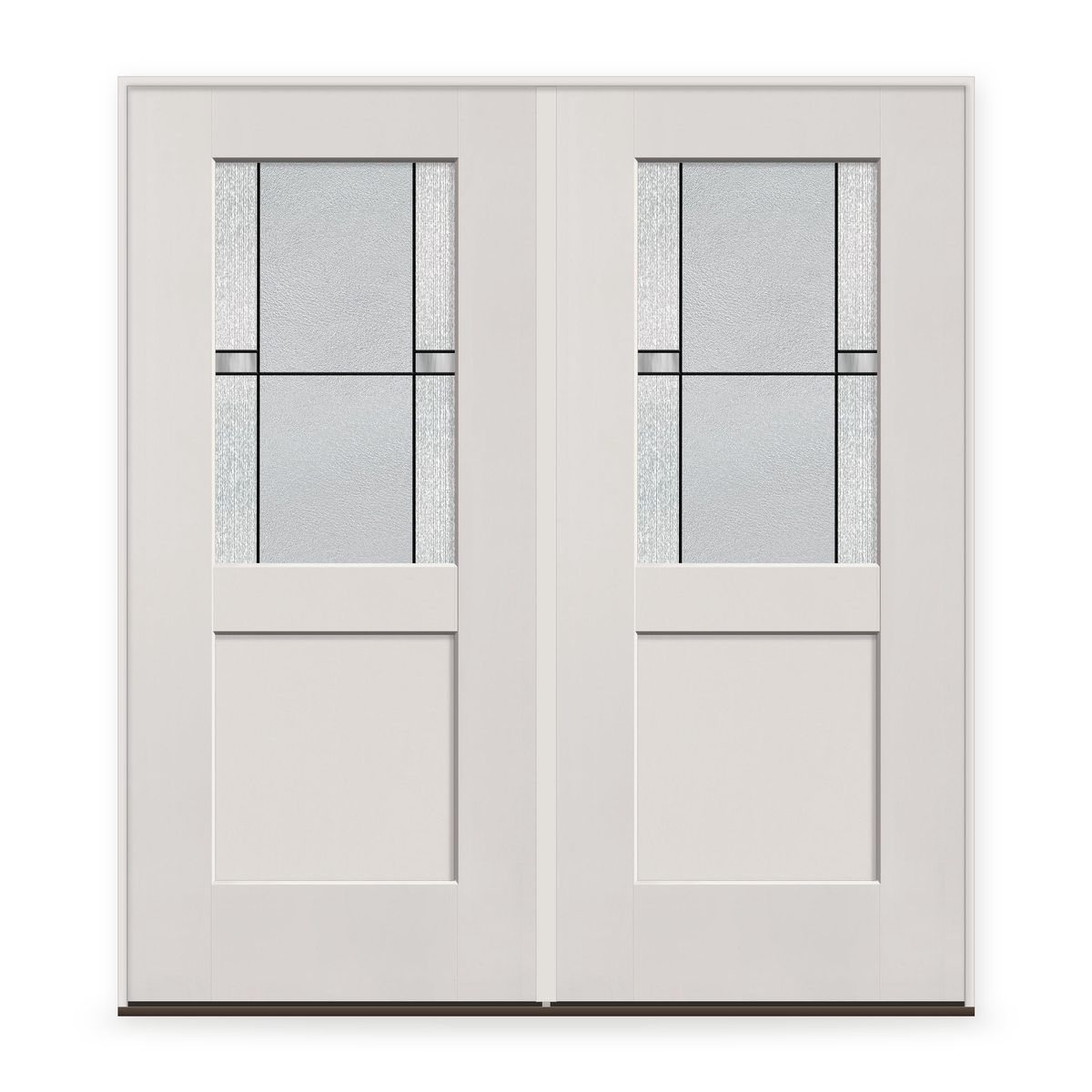 Double Dexter Flush Glazed Fiberglass Entry Door System - Half Lite Shaker, White Satin Smooth