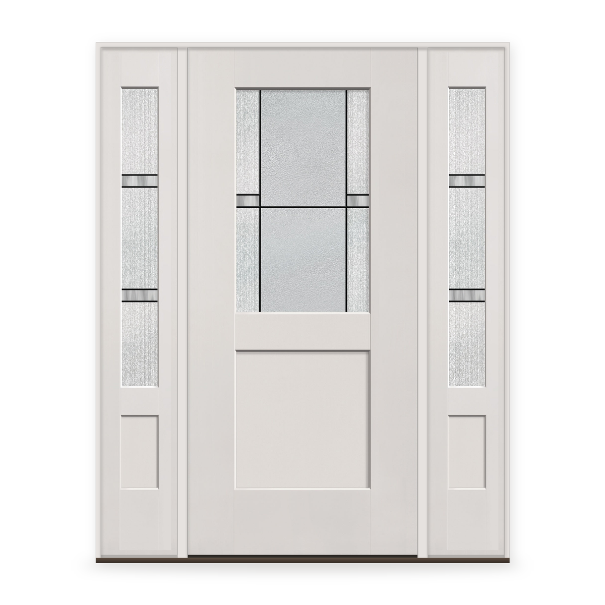 Dexter Flush Glazed Fiberglass Entry Door System with Two Sidelites - Half Lite Shaker, White Satin Smooth