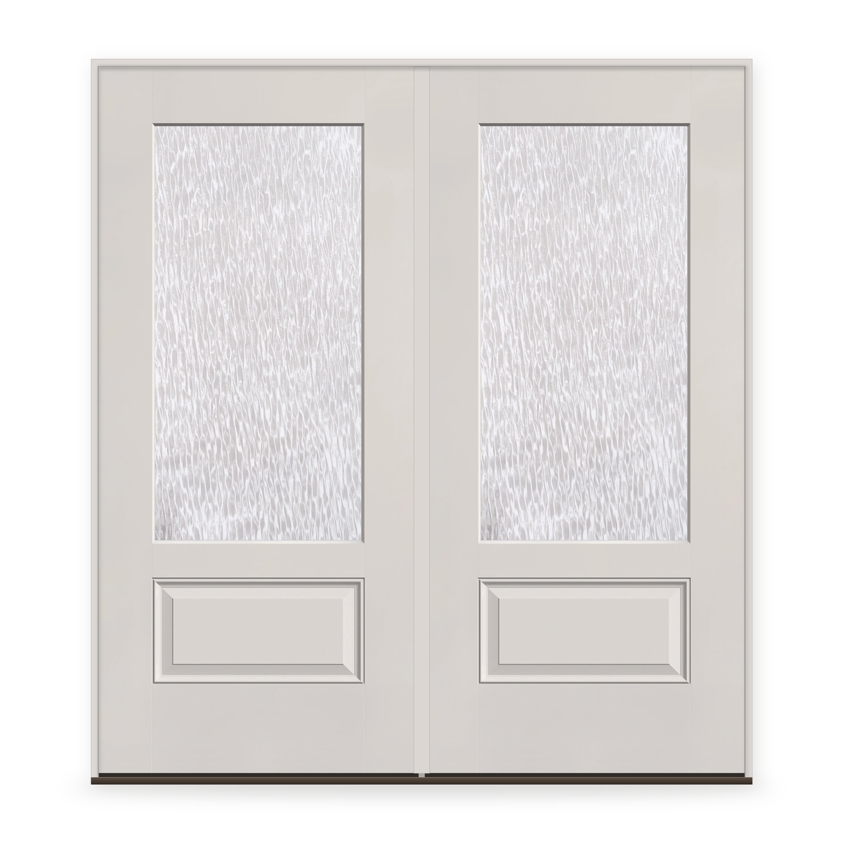 Double Waterglass Flush Glazed Fiberglass Entry Door System, Double Door - 3/4 Lite, White Satin Smooth