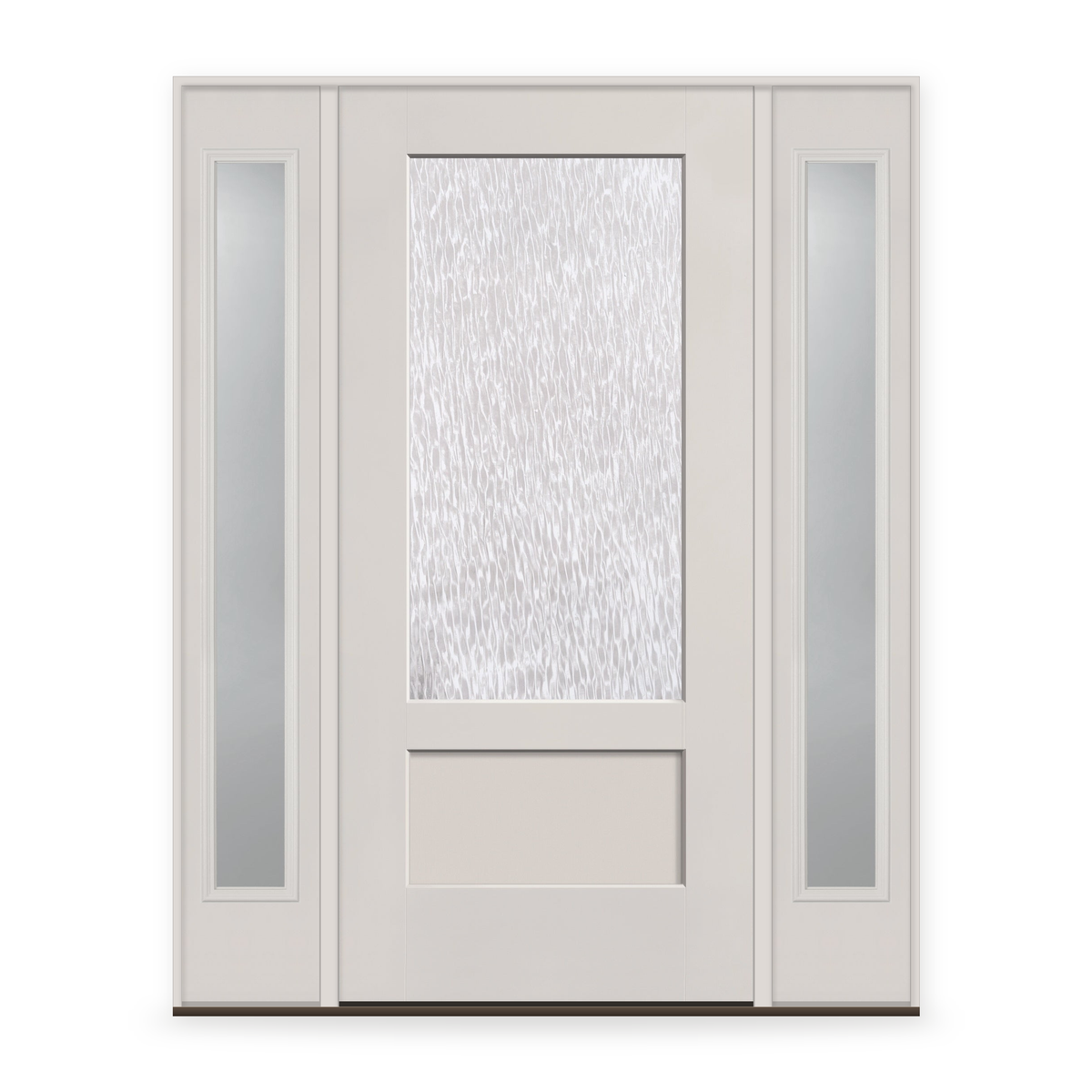Double Waterglass Flush Glazed Fiberglass Entry Door System with Two Sidelites - 3/4 Lite Shaker, White Satin Smooth
