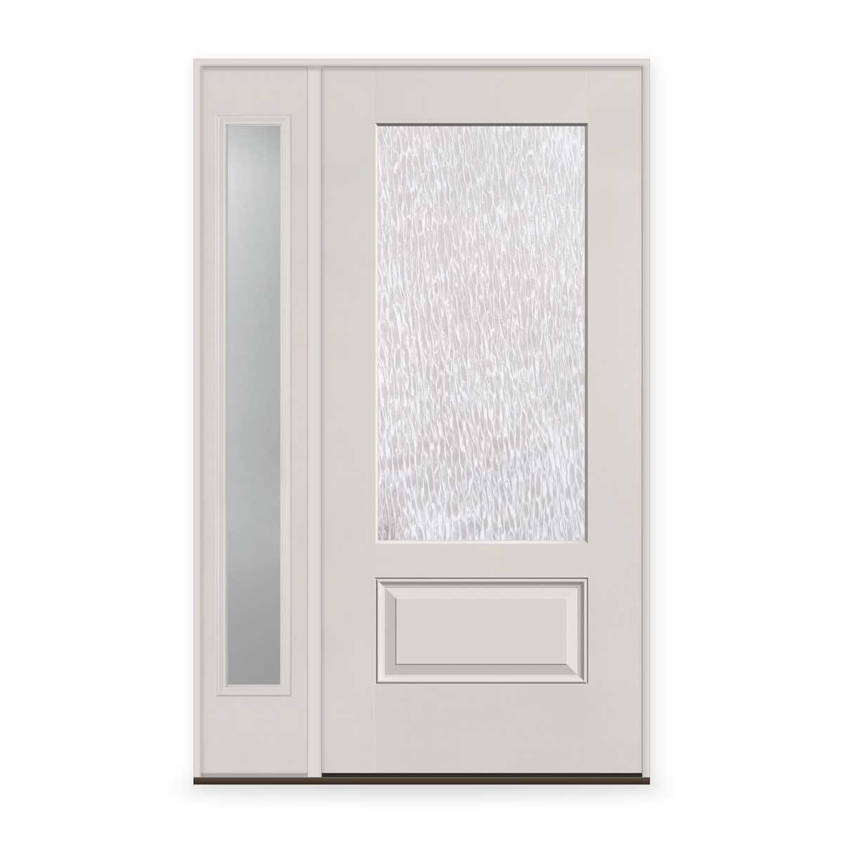 Double Waterglass Flush Glazed Fiberglass Entry Door System with Sidelite - 3/4 Lite, White Satin Smooth