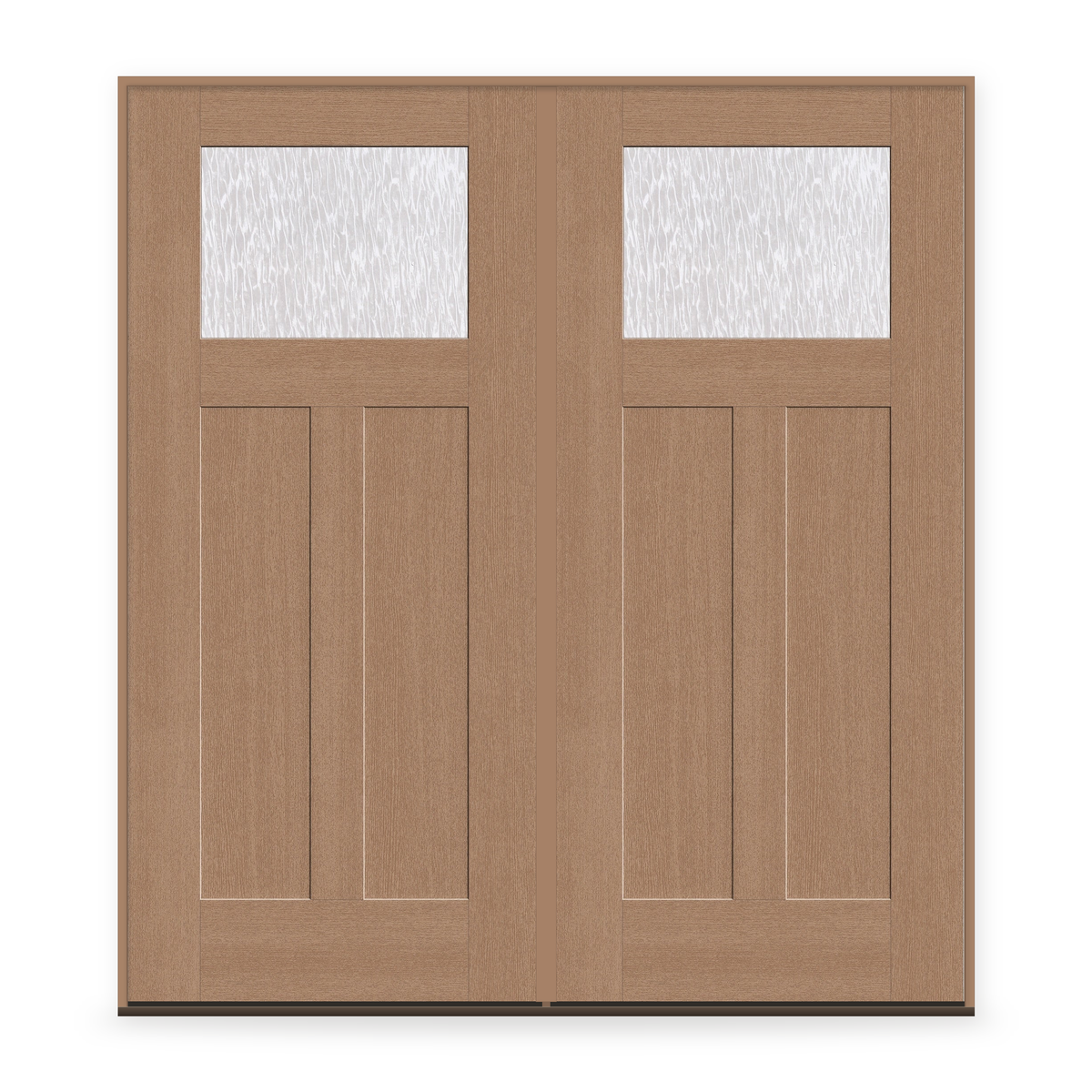 Double Waterglass Flush Glazed Fiberglass Entry Door System, Double Door - Craftsman 2 Panel, Tan Woodgrain