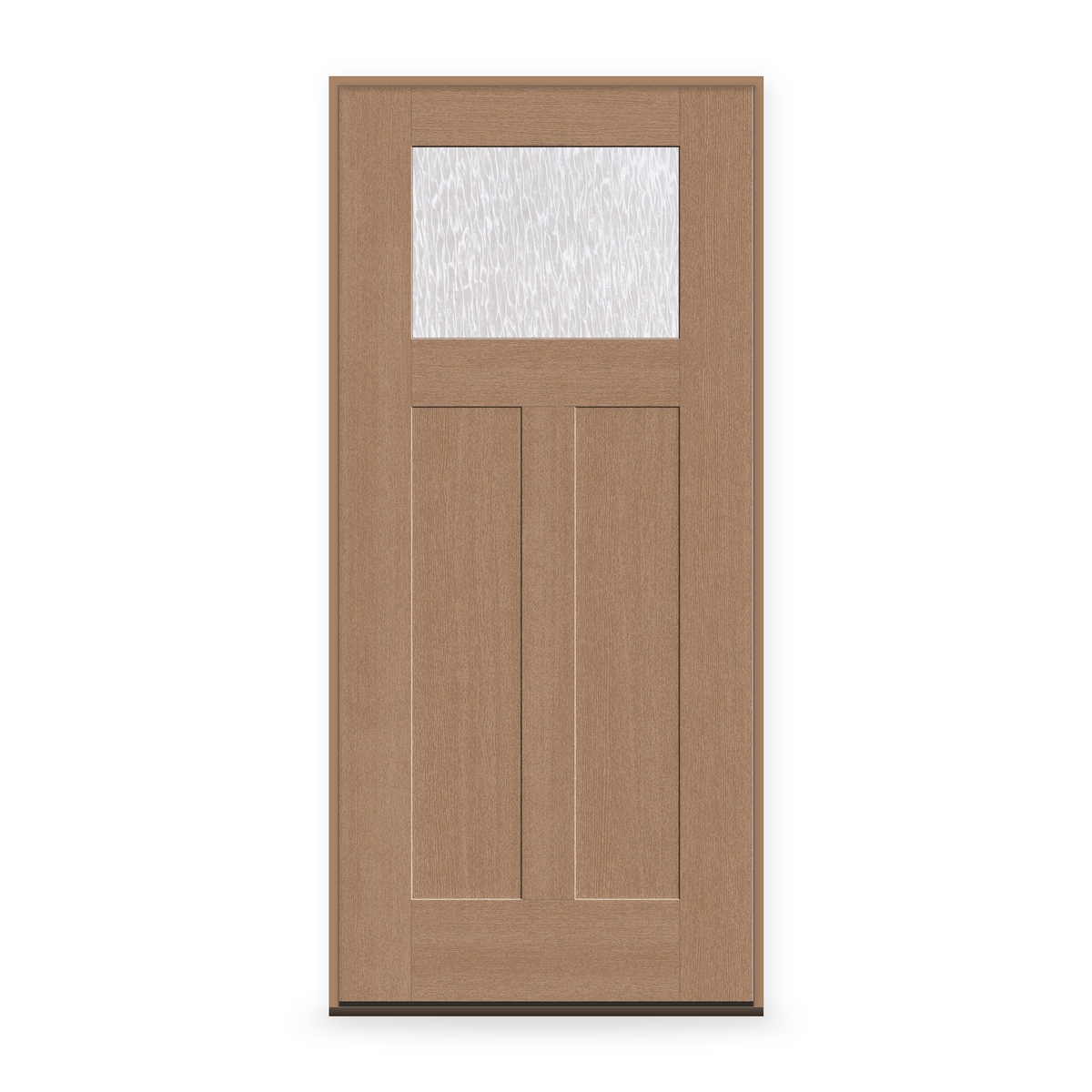 Prehung Double Waterglass Flush Glazed Fiberglass Entry Door System - Craftsman 2 Panel, Tan Woodgrain