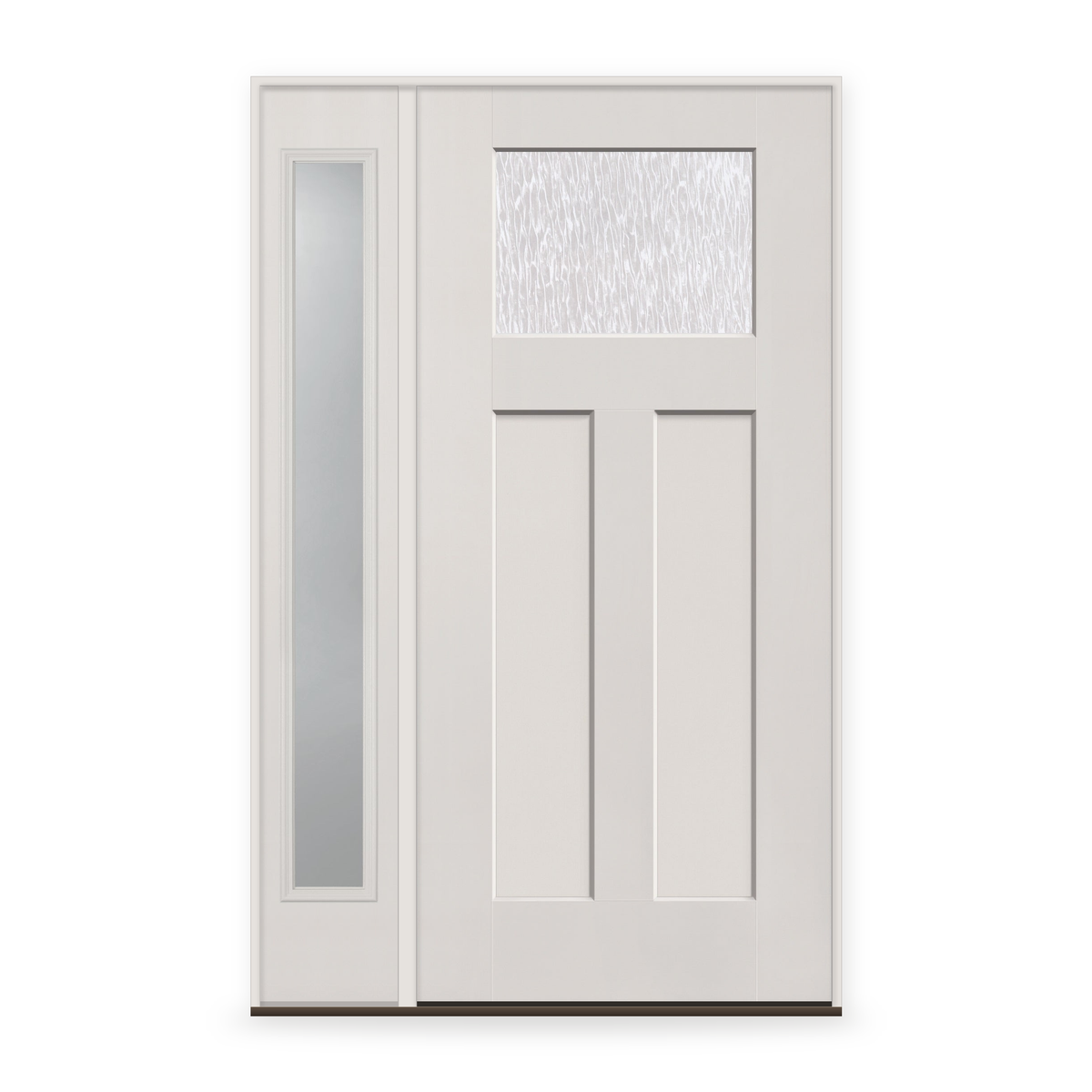 Double Waterglass Flush Glazed Fiberglass Entry Door System with Sidelite - Craftsman 2 Panel, White Satin Smooth