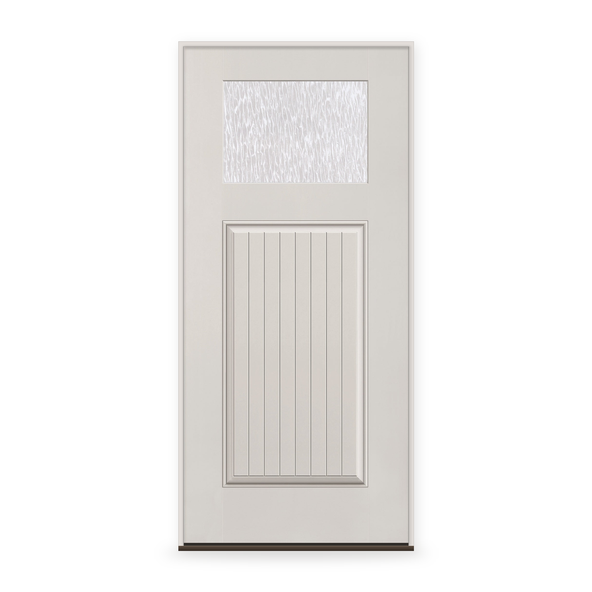 Prehung Double Waterglass Flush Glazed Fiberglass Entry Door System - Craftsman Plank, White Satin Smooth