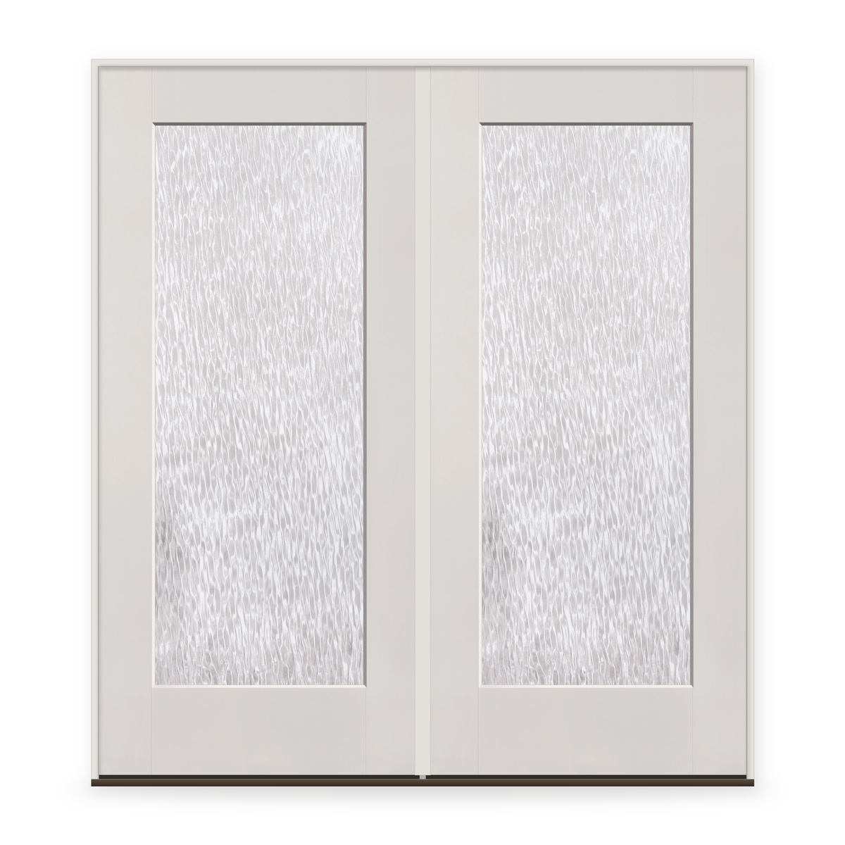 Double Waterglass Flush Glazed Fiberglass Entry Door System, Double Door - Full Lite, White Satin Smooth