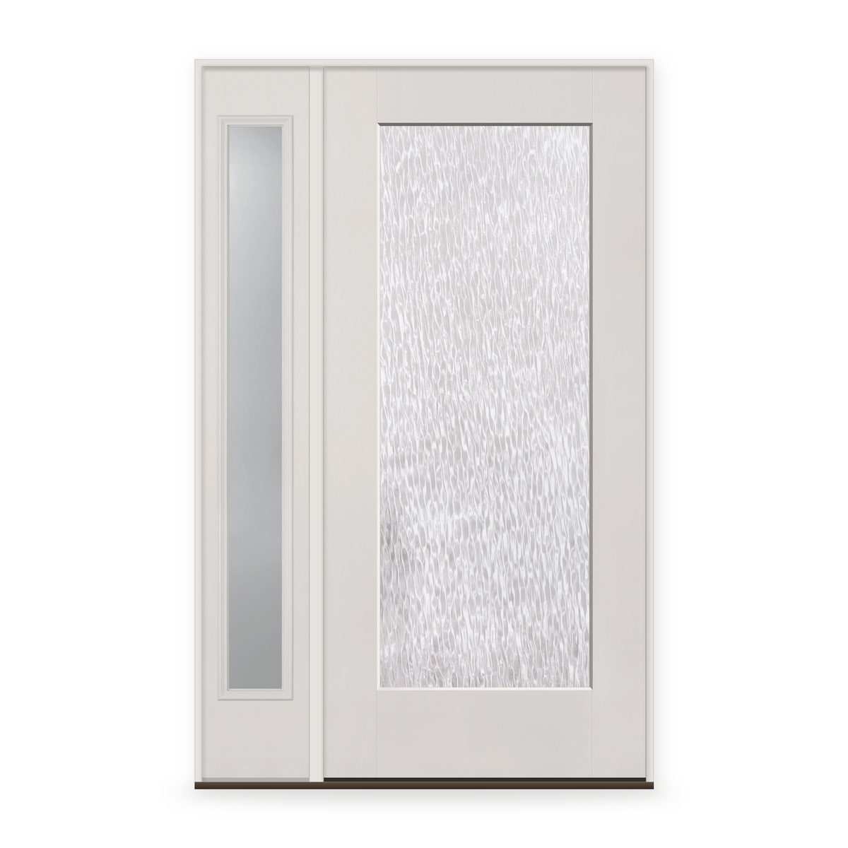 Double Waterglass Flush Glazed Fiberglass Entry Door System with Sidelite - Full Lite, White Satin Smooth