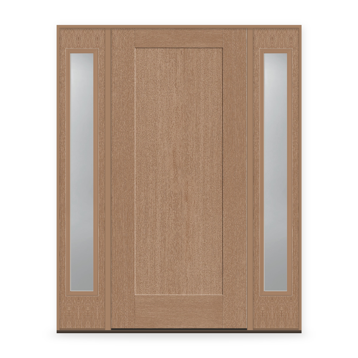Fiberglass Entry Door System with Two Sidelites - 1 Panel Shaker, Tan Woodgrain